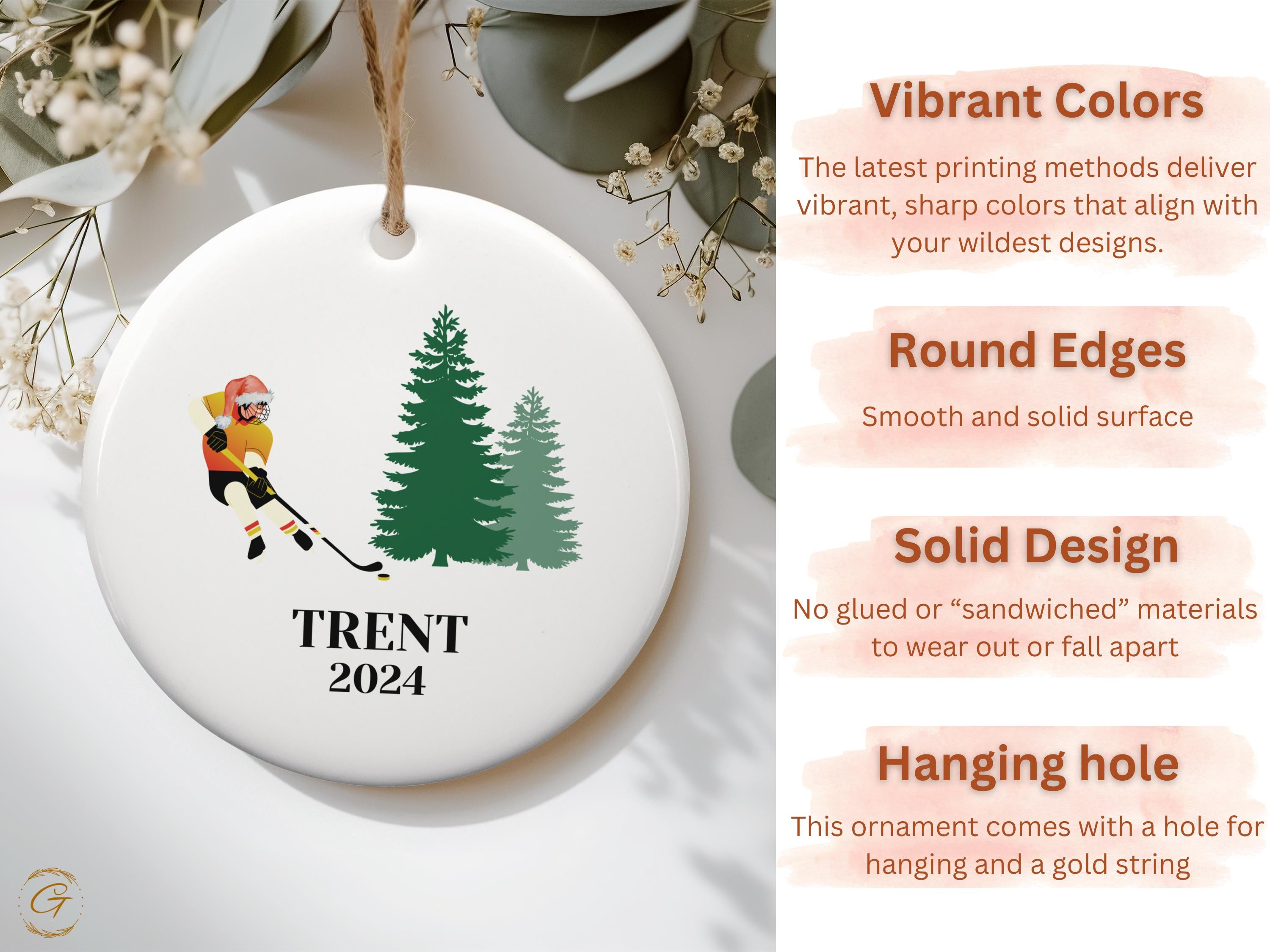 Personalized Ice Hockey Ornament, Custom Christmas Tree Decoration