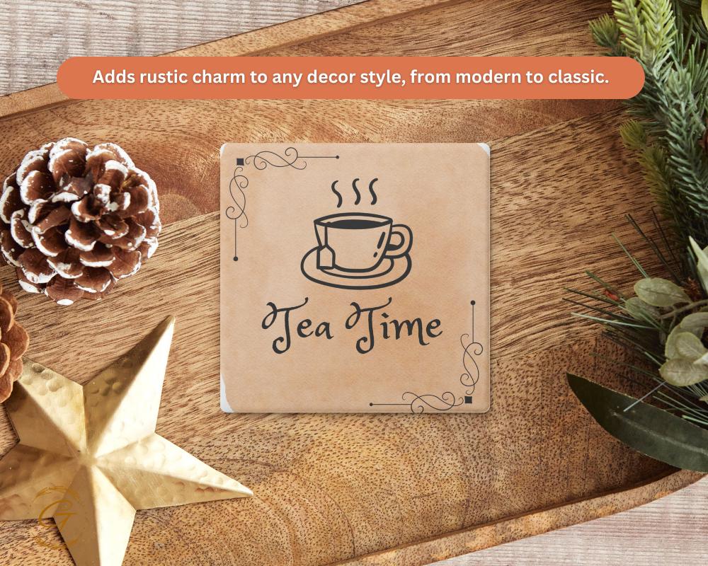 Soapstone Coaster with Tea Time Design