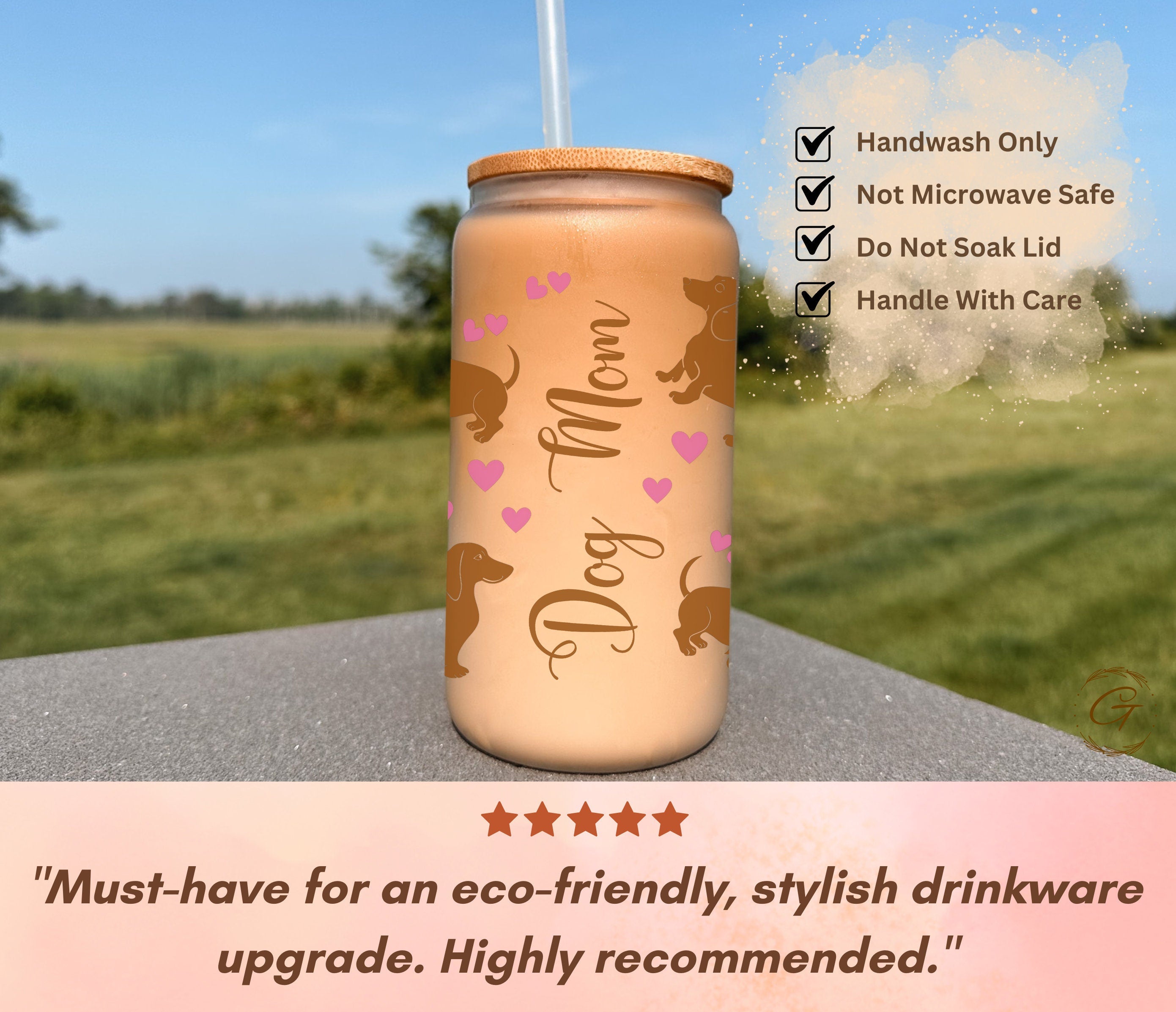 Dog Mom Gift Frosted Glass Tumbler Dachshund Design Drinkware for Coffee and Tea Lovers, Unique Drinkware for Everyday Use for Pet Lovers