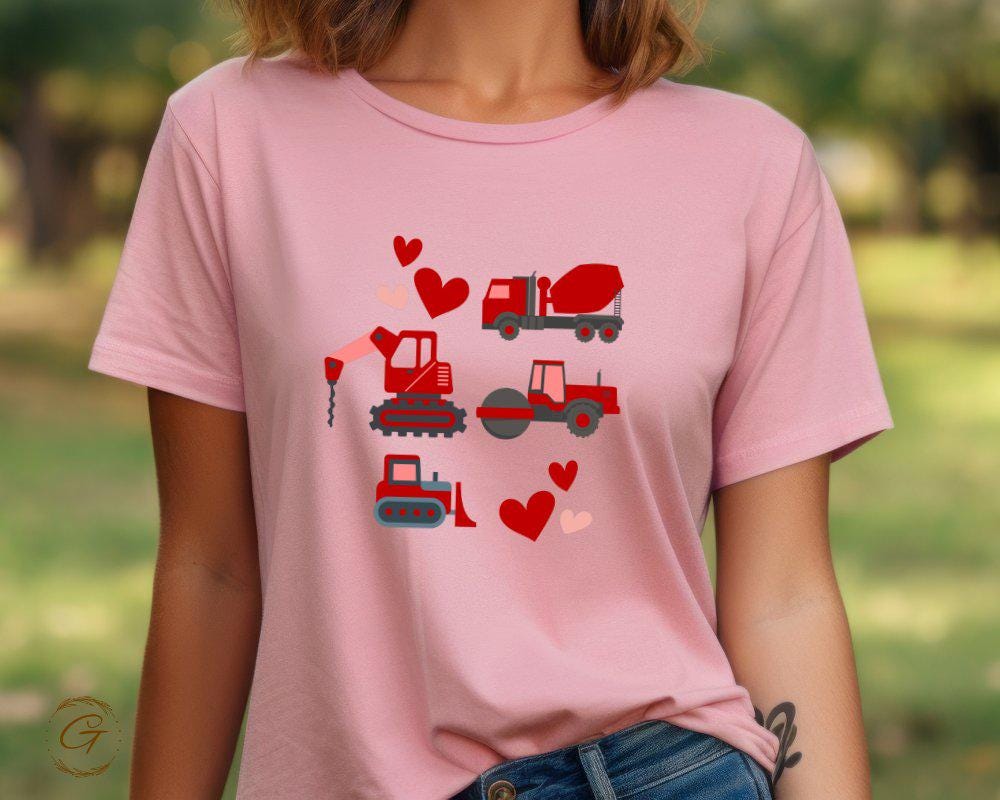 Valentine T-Shirt, Construction Vehicles and Hearts Tee