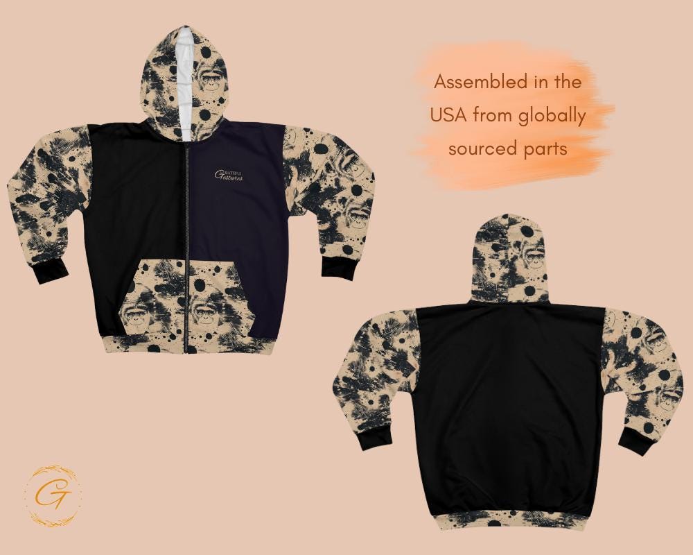 Vintage Monkey Unisex Zip Hoodies All-Over Print