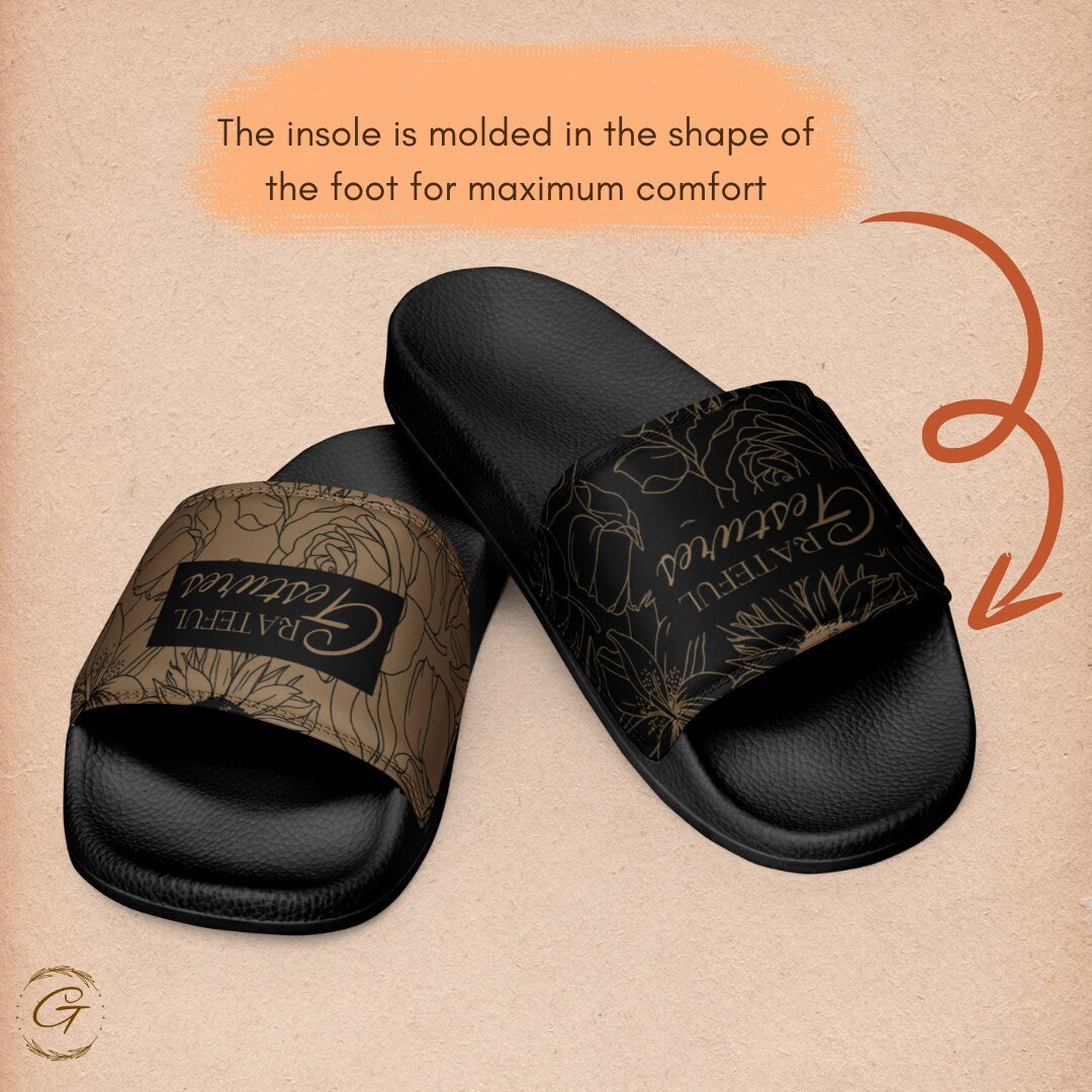 Floral Design Black and Brown Men's Slides