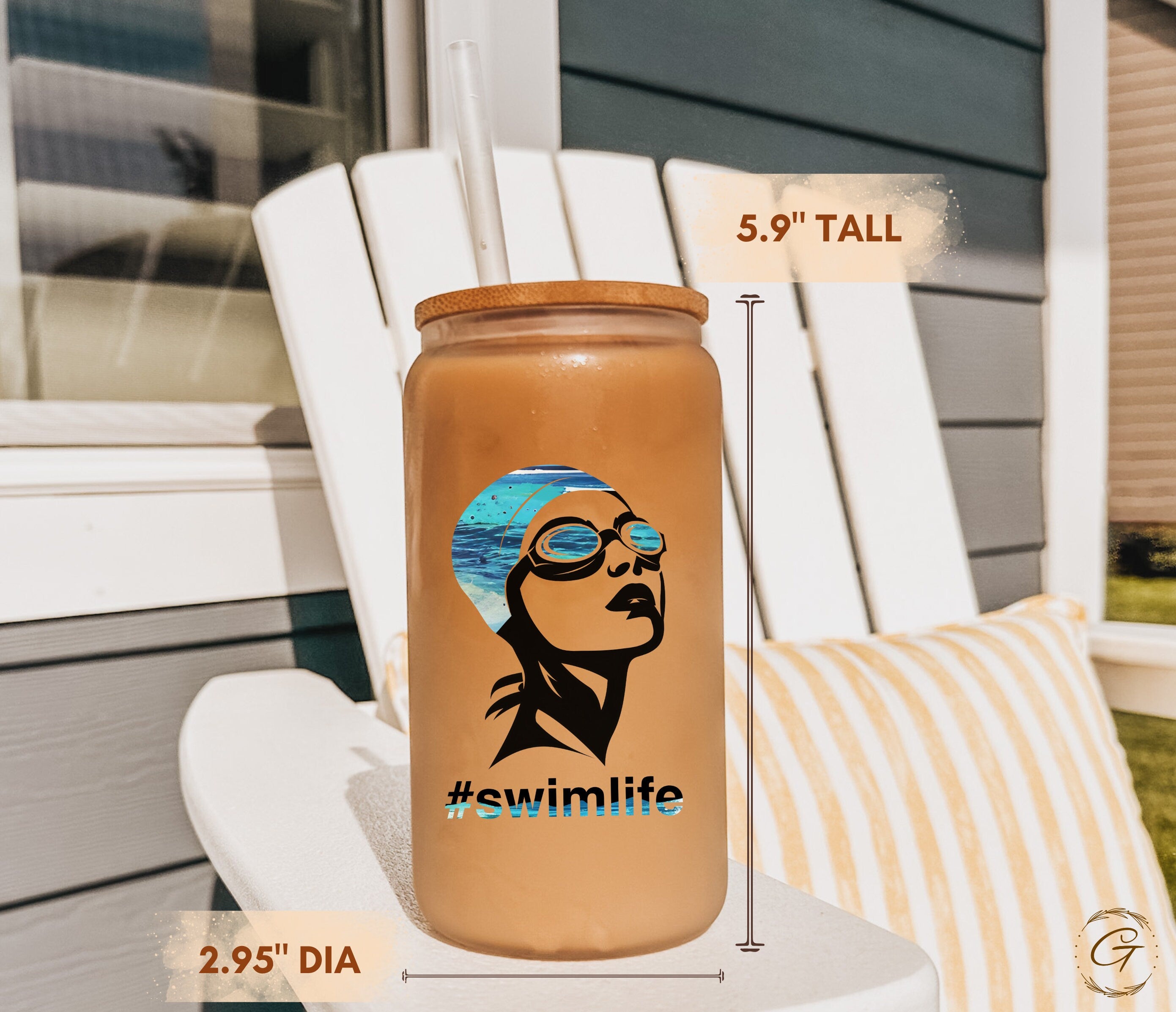 Swim Life Frosted Glass Cup Design, Personalized Name Libbey Cup