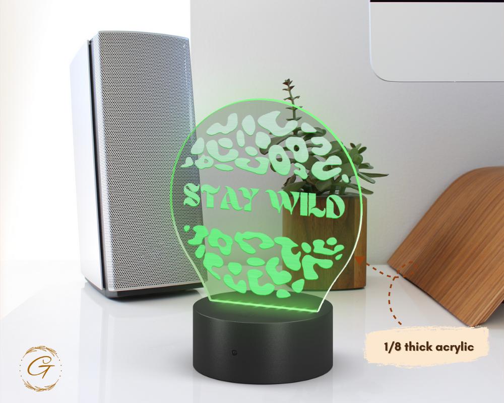 Stay Wild Design Circle Acrylic LED Sign, Custom Wall Light