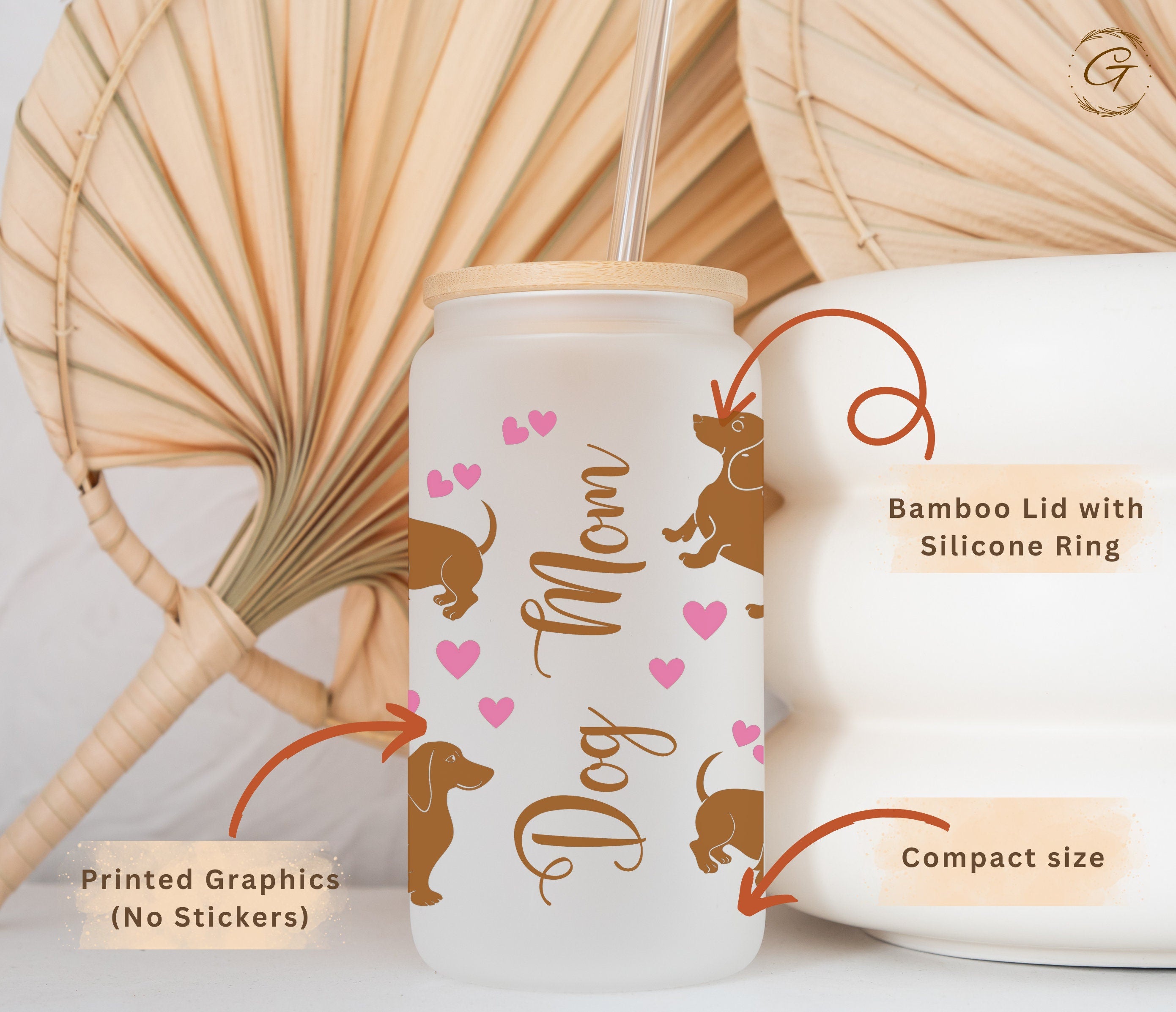 Dog Mom Gift Frosted Glass Tumbler Dachshund Design Drinkware for Coffee and Tea Lovers, Unique Drinkware for Everyday Use for Pet Lovers