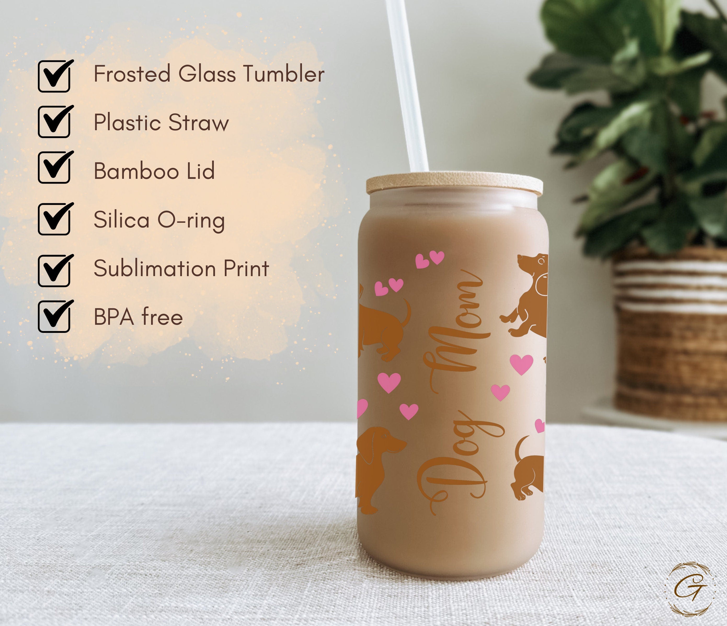 Dog Mom Gift Frosted Glass Tumbler Dachshund Design Drinkware for Coffee and Tea Lovers, Unique Drinkware for Everyday Use for Pet Lovers