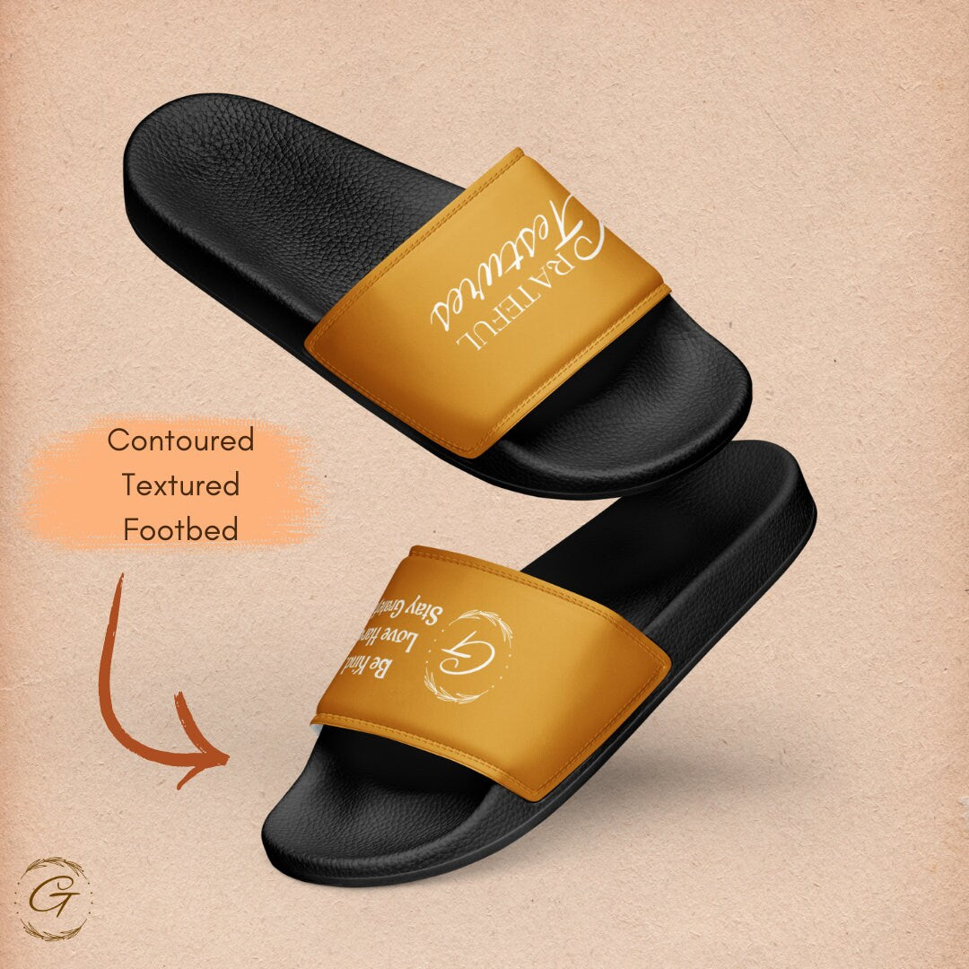 Grateful Gestures Slides, Be Kind Love Hard Stay Grateful Sandals