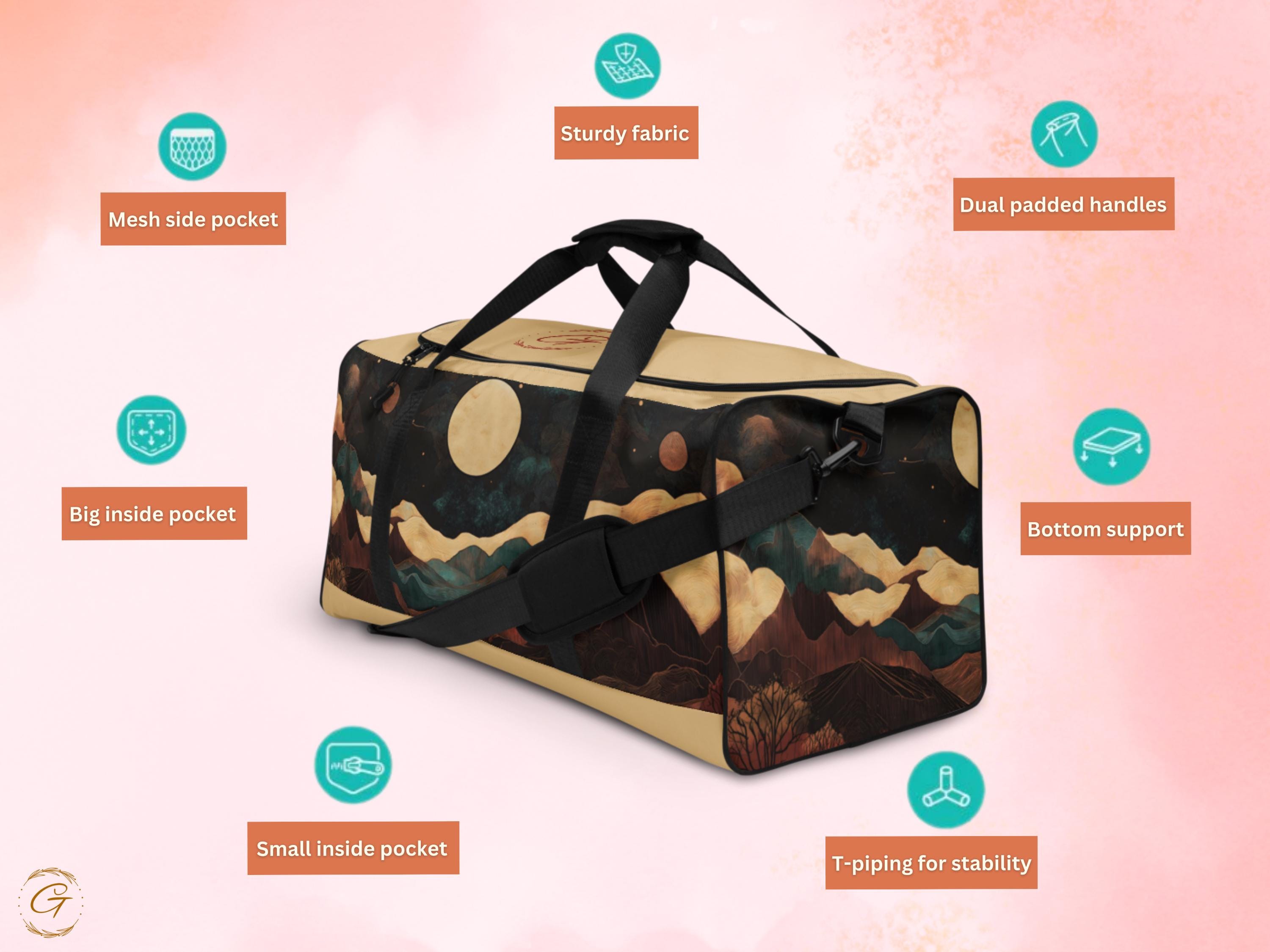 Grateful Gestures AOP Duffel Bag– Moonlit Mountain Design