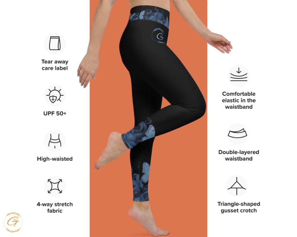 AOP Butterfly Yoga Leggings and Shorts | High-Waisted Activewear for Women | Blue Butterfly Workout Pants | Compression Yoga Shorts & Tights