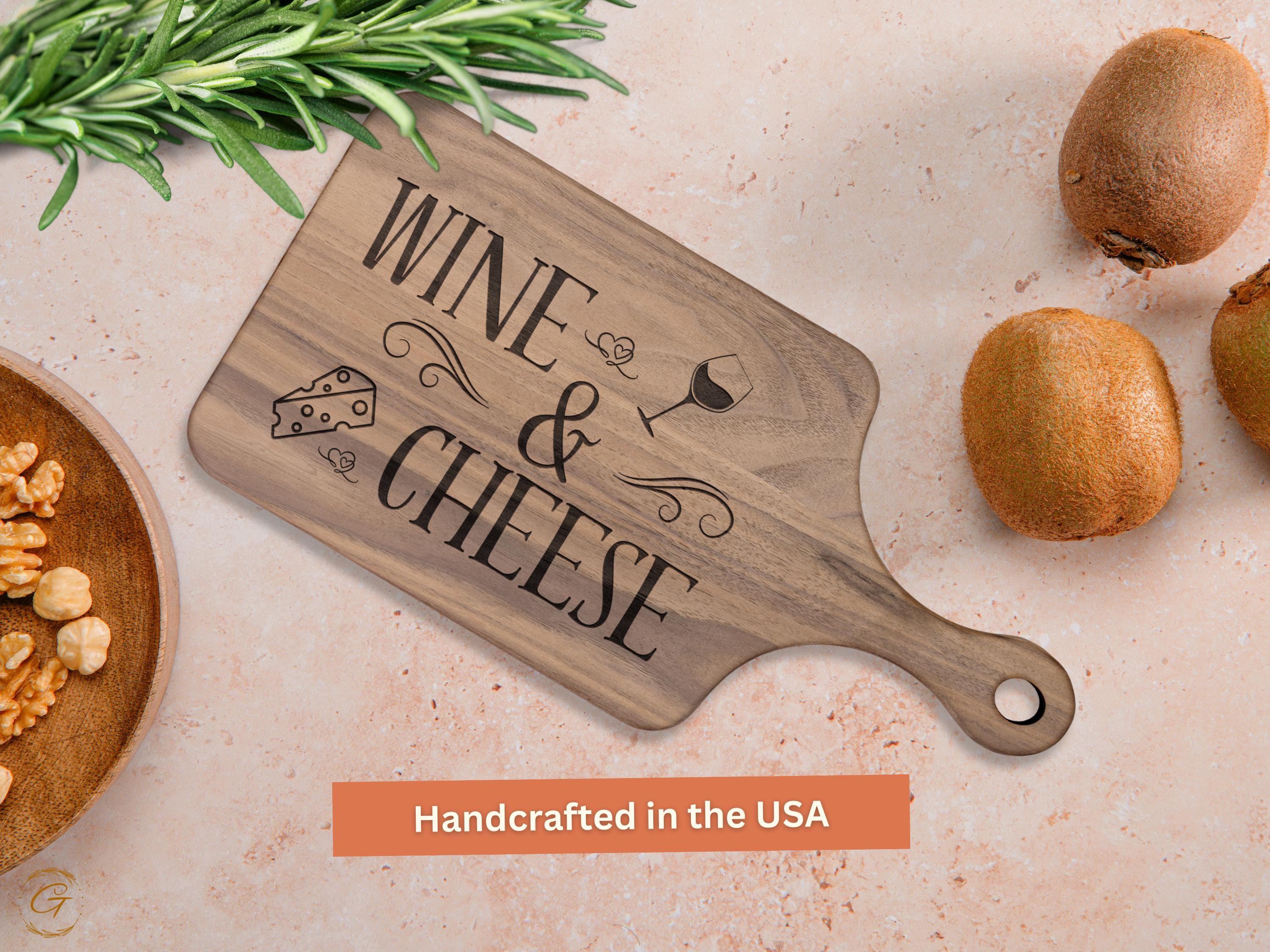 Wine & Cheese Cutting Board | Engraved Rustic Serving Board | Perfect for Wine Lover Entertaining | Custom Kitchen Gift | Charcuterie Boards