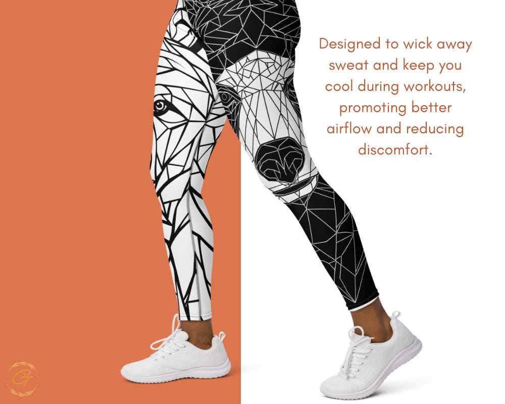 High-Waisted AOP Yoga Pants with Geometric Bear Mosaic