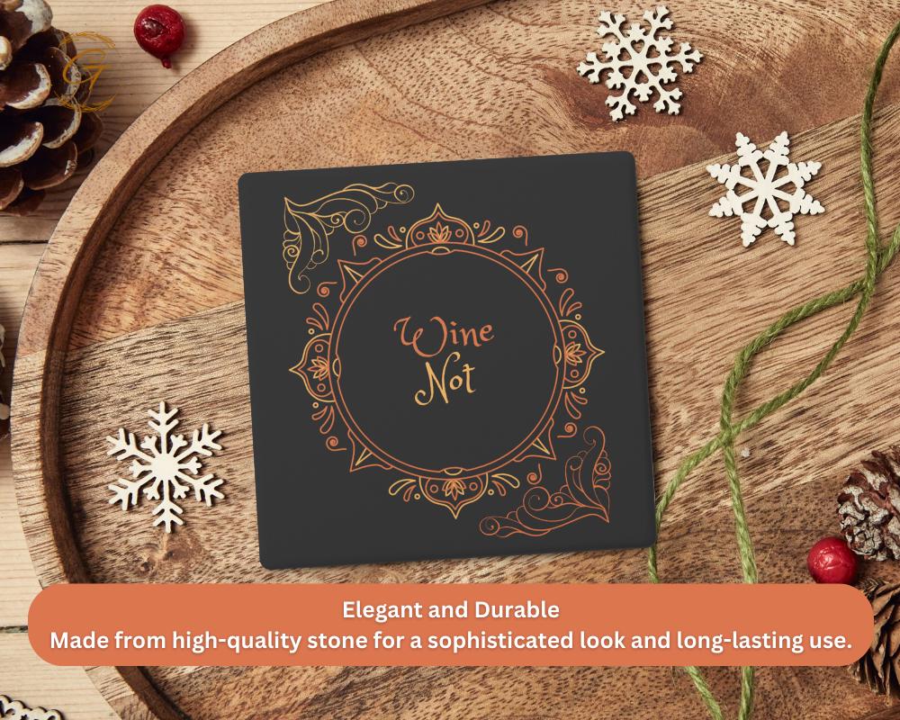 Soapstone Coaster with Wine Not Design, Fun Drink Coaster with Cork Backing Perfect for Wine Lovers, Stylish Holiday Gift Home and Bar Decor