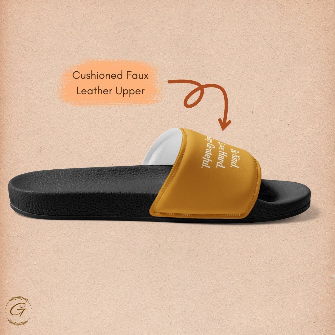Grateful Gestures Slides, Be Kind Love Hard Stay Grateful Sandals