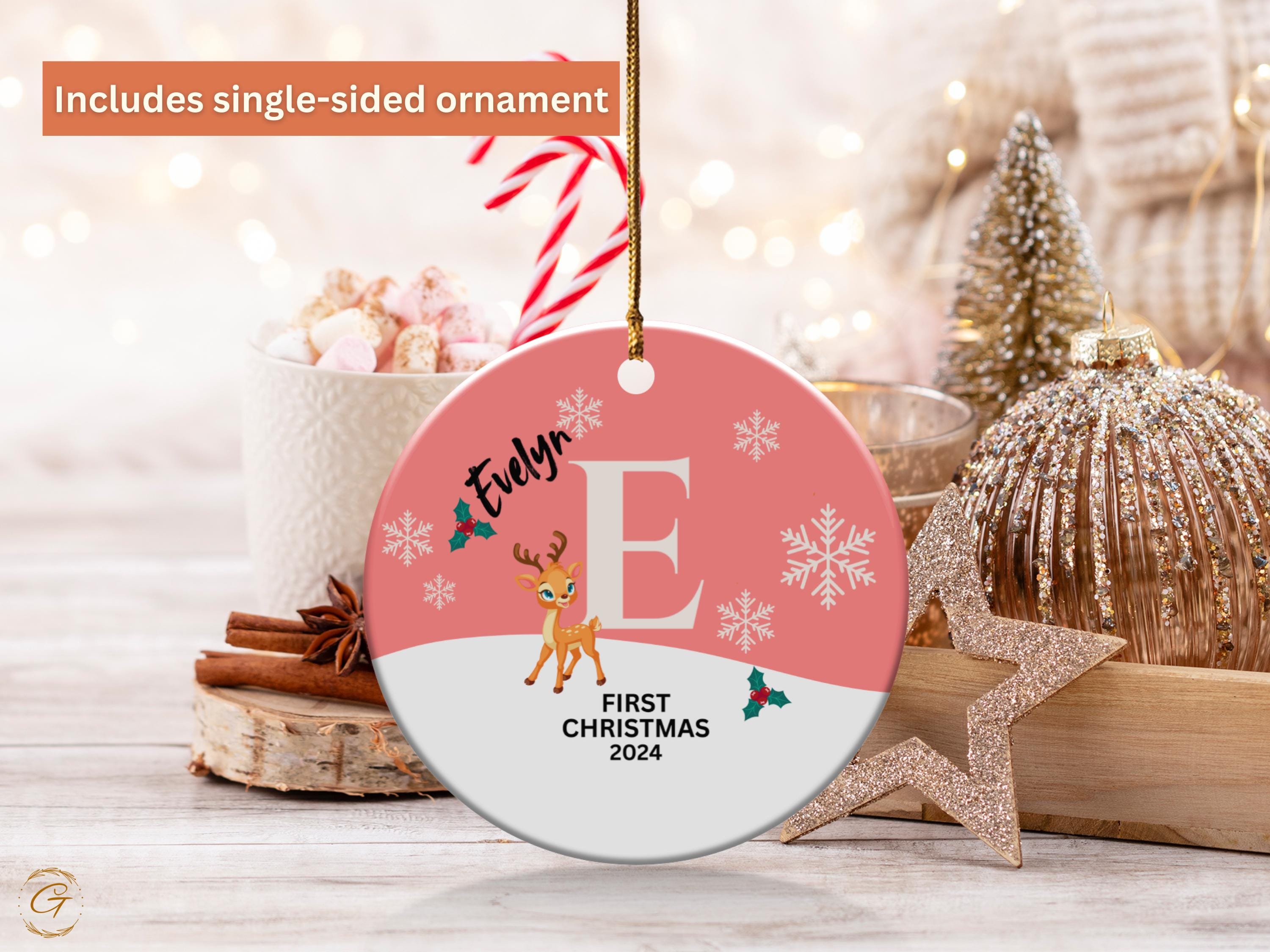 Personalized Baby's First Christmas Ornament, Custom Reindeer and Snowflakes Decoration, Newborn Christmas Keepsake 2024, Ideal Newborn Gift
