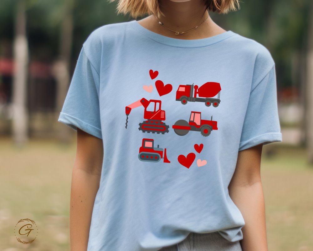 Cute Construction Vehicles and Hearts T-Shirt product