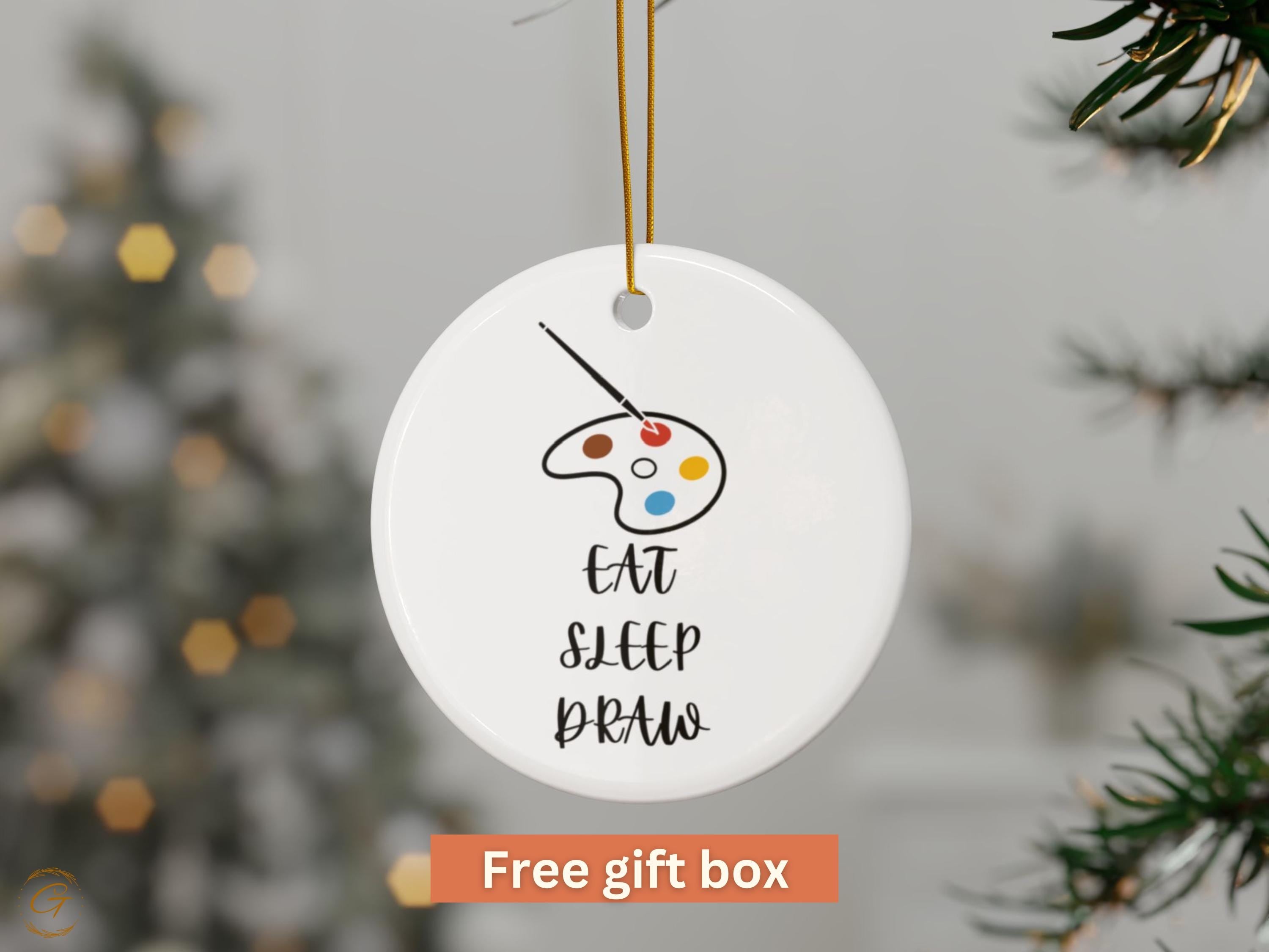 Art Palette Ornament, Eat Sleep Draw Quote, Artist Gift, Creative Decor, Unique Christmas Decoration, Art Lover's Ornament, Gift for Artists