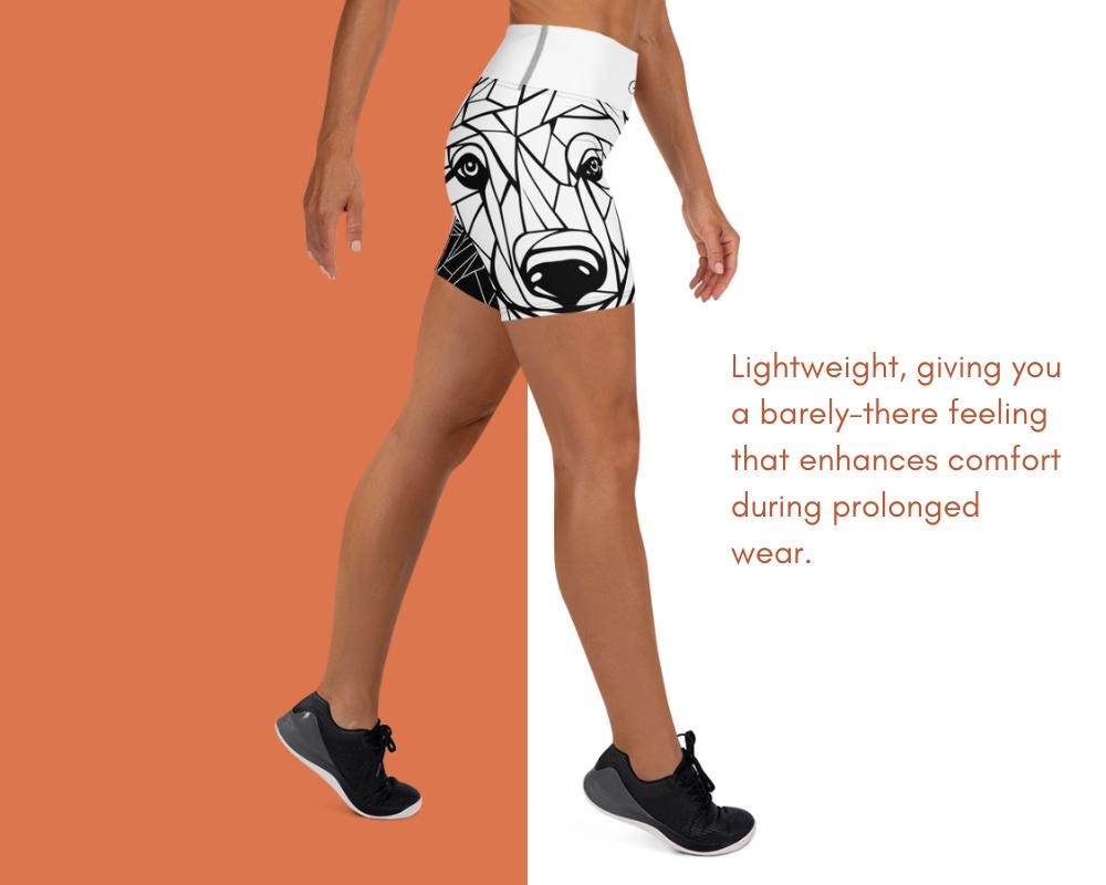 AOP High-Waisted Yoga Shorts with Geometric Bear Mosaic Design