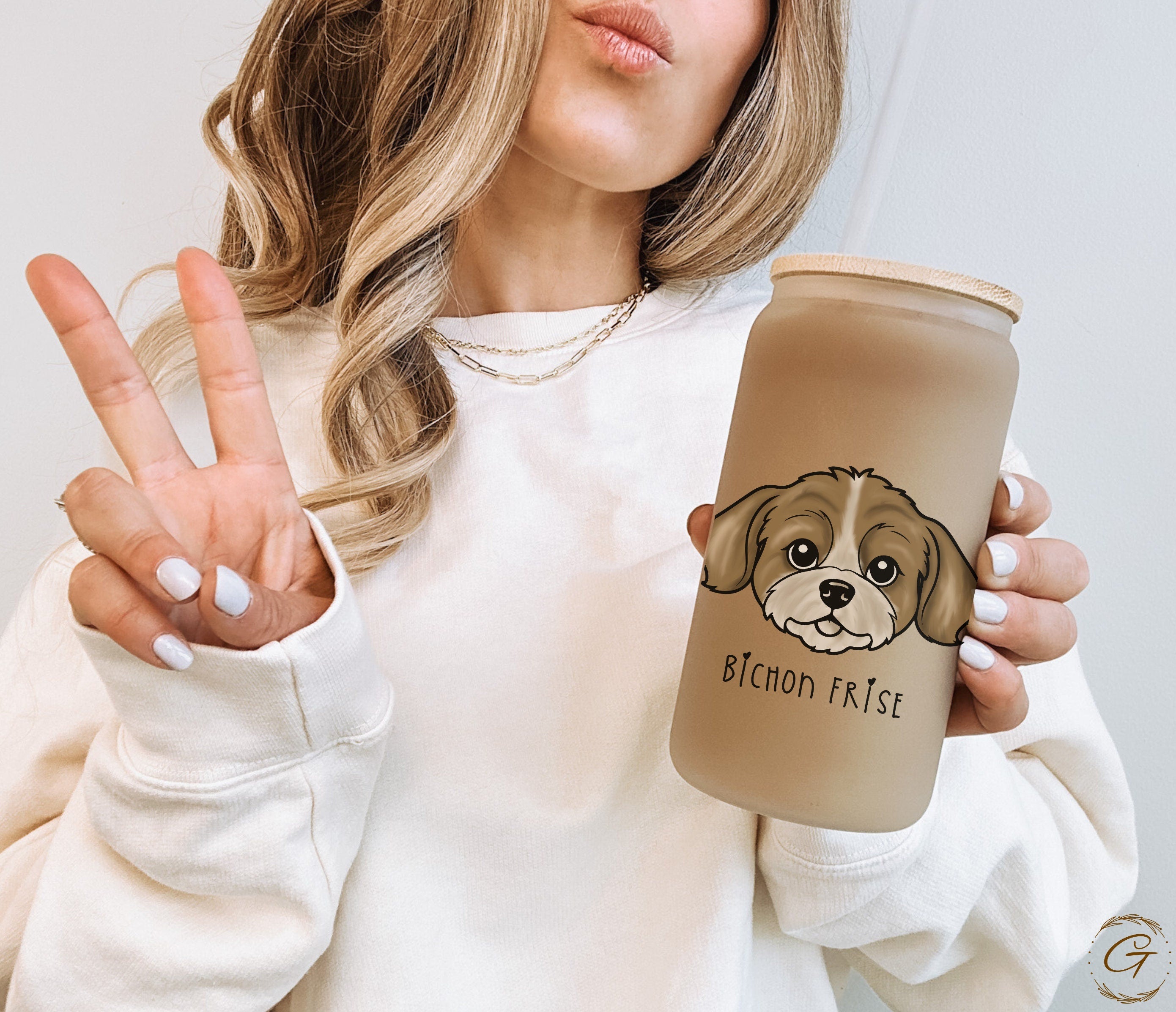 Bichon Frise Dog Design Frosted Glass Cup