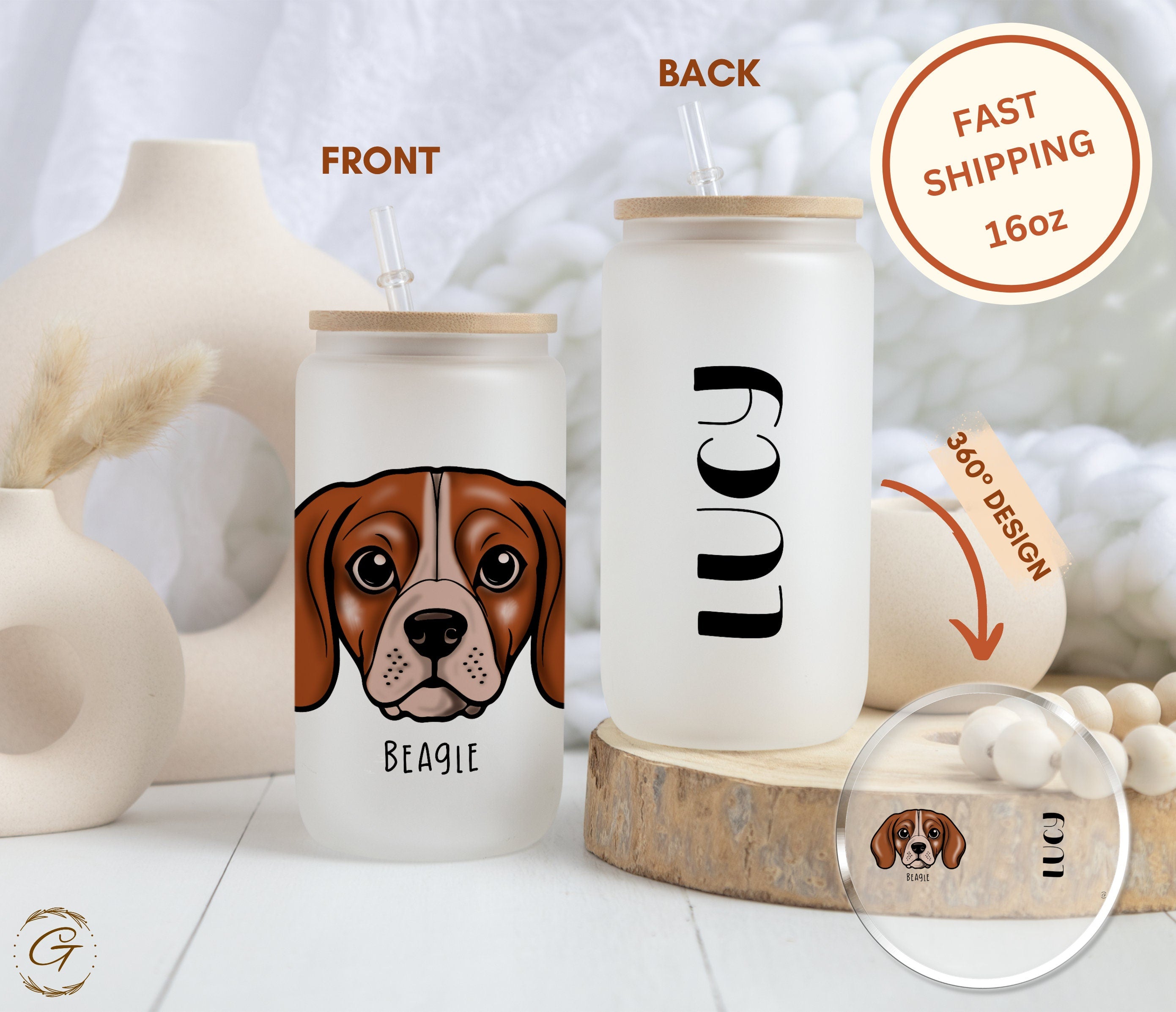 Beagle Dog Frosted Glass Cup