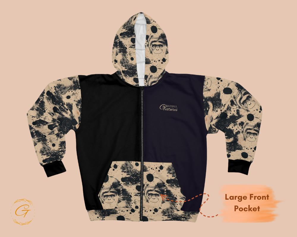 Vintage Monkey Unisex Zip Hoodies All-Over Print