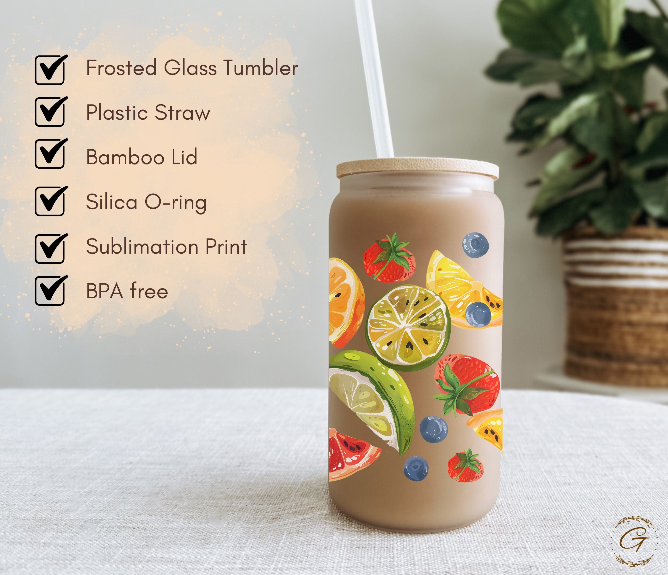Summer Fruit Slices Frosted Libbey Cup 16oz | Perfect Tropical Gift | Beach Lover Gifts | Celebrate Summer Vibes with Colorful Fruit Design