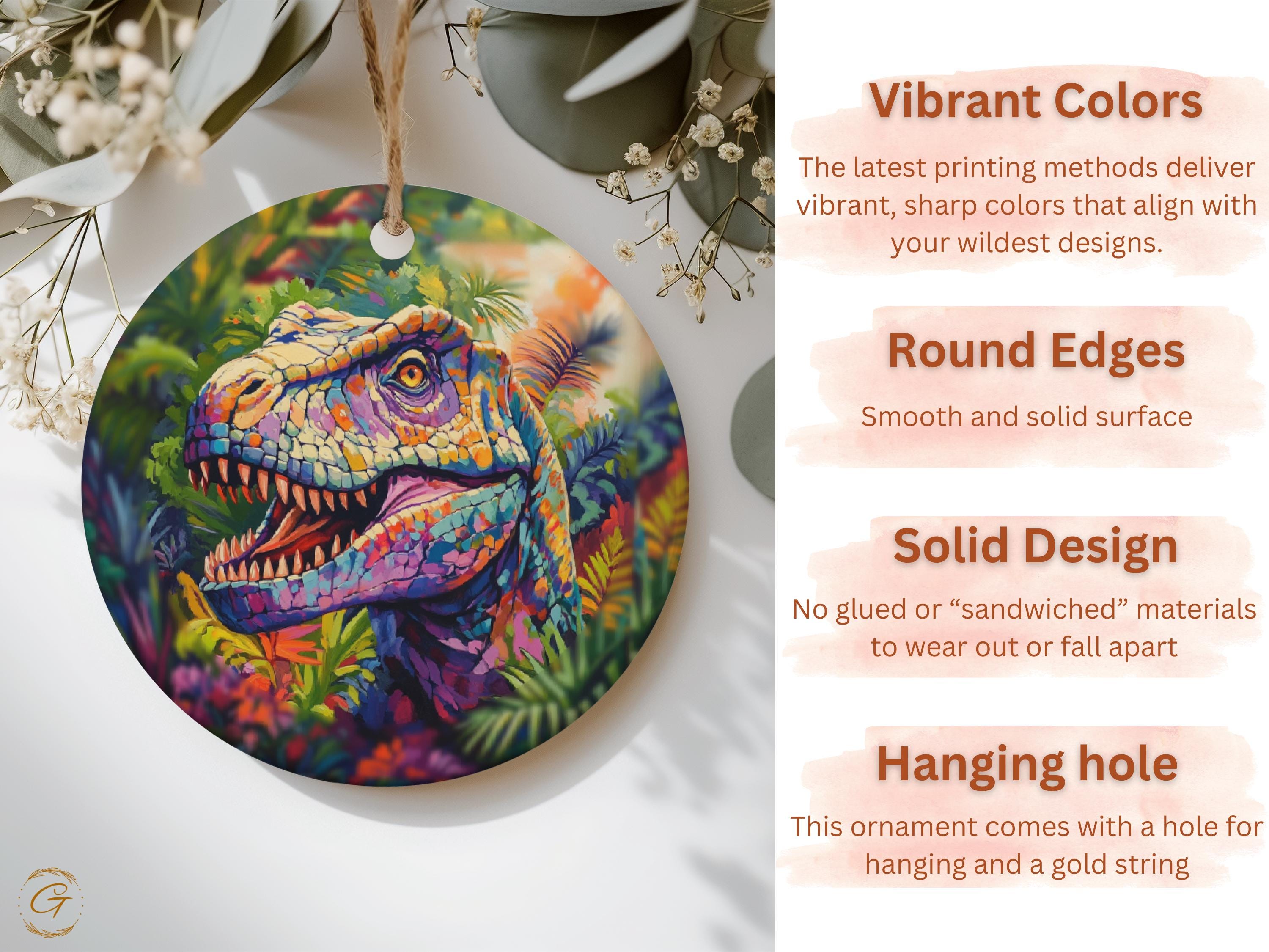 Colorful Dinosaur Holiday Ornament, Handcrafted Dinosaur Decor, Unique Gift for Dinosaur Lovers, Vibrant Home Decoration, Dinosaur Art Piece