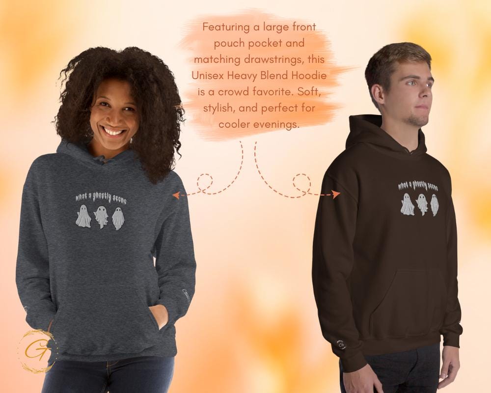 Halloween Hoodie, Embroidery Design Hooded Sweater, Cute Ghost Pullover Hoodie, Cozy Halloween Hooded Sweatshirt, Spooky Season Warm-up Top