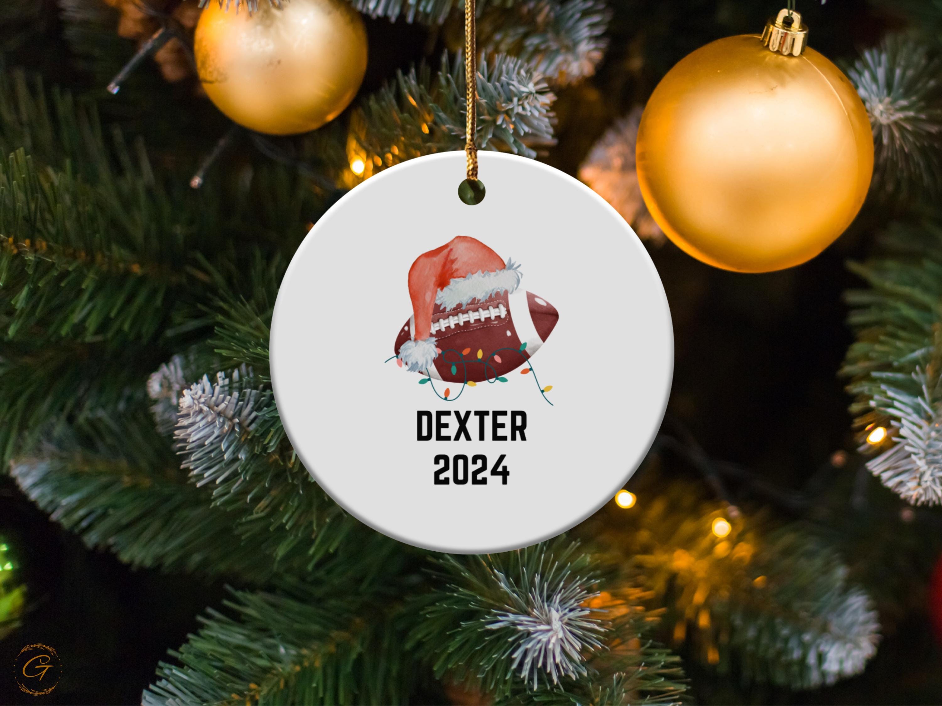 Personalized Football Christmas Ornament, Santa Hat Sports Ornament, Custom Name Year Decoration, Holiday Gift for Fans