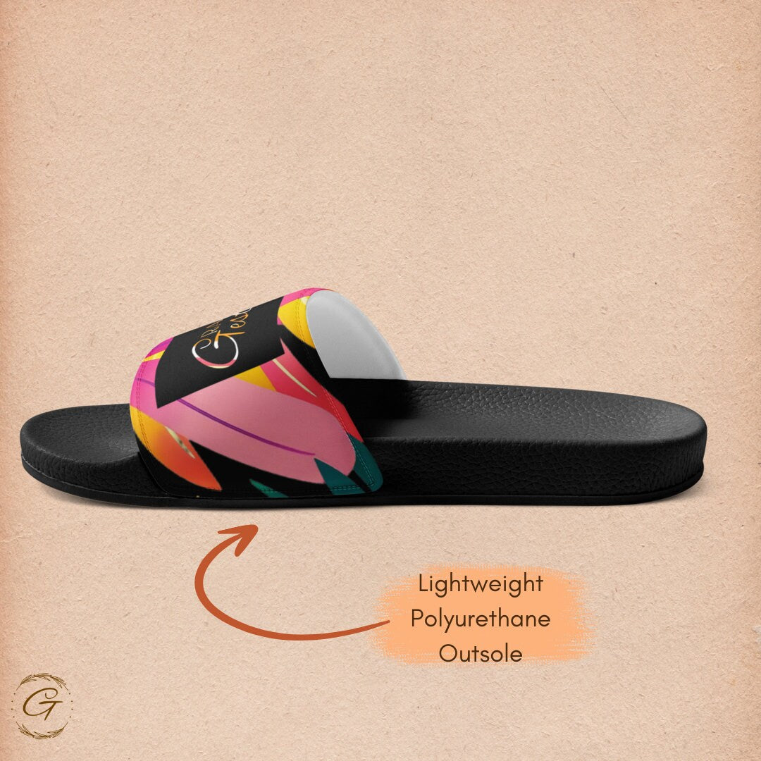 Floral Colorful Men's Slides with Vibrant Design