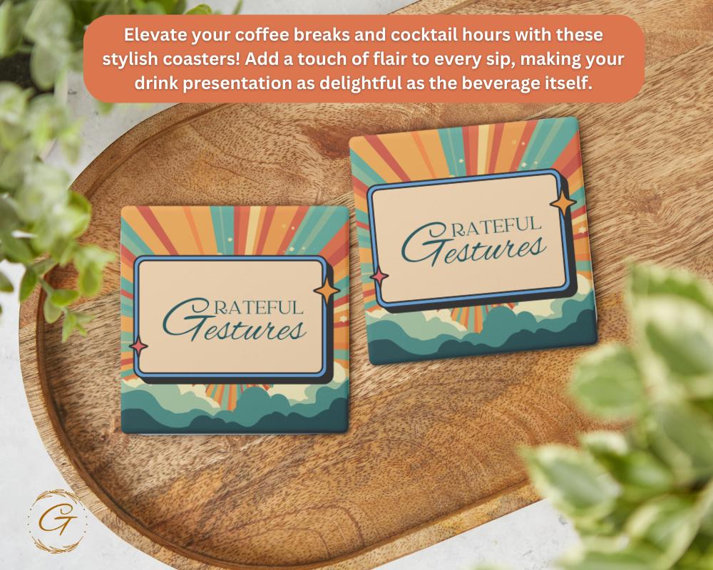 Soapstone Coaster with Grateful Gestures Retro Design Cork Backing Vintage Inspired Thoughtful Gift Unique Home Decor, Perfect for Any Space