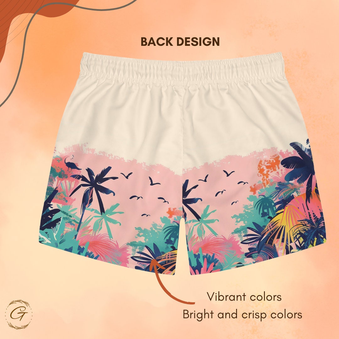 Tropical Rainforest Swim Shorts,Men's Vibrant Summer Beachwear, Unique Vacation Swim Trunks,Comfortable and Stylish Beach Attire this summer