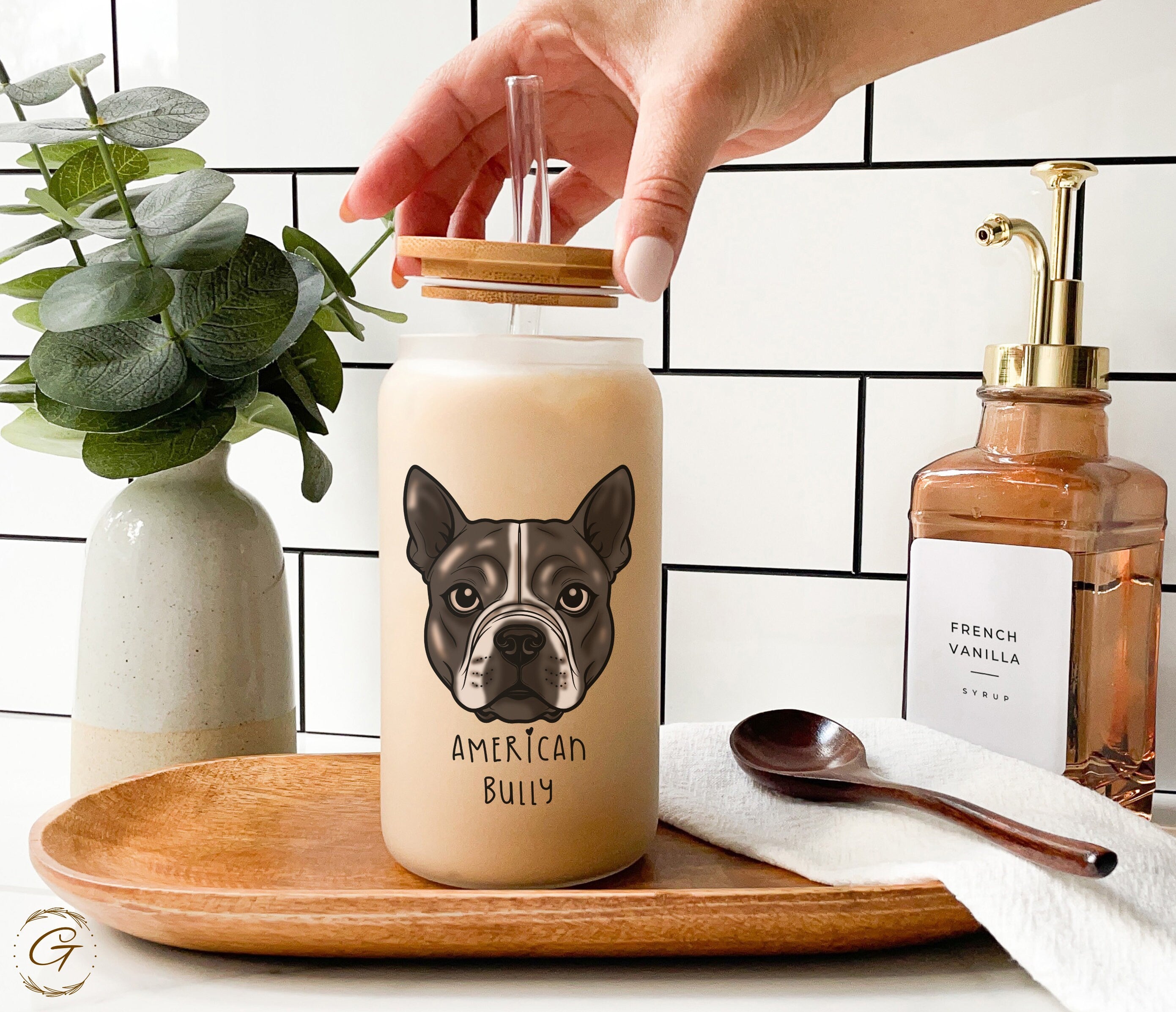 Personalized Dog American Bully Tumbler Frosted Glass With Personalized Name
