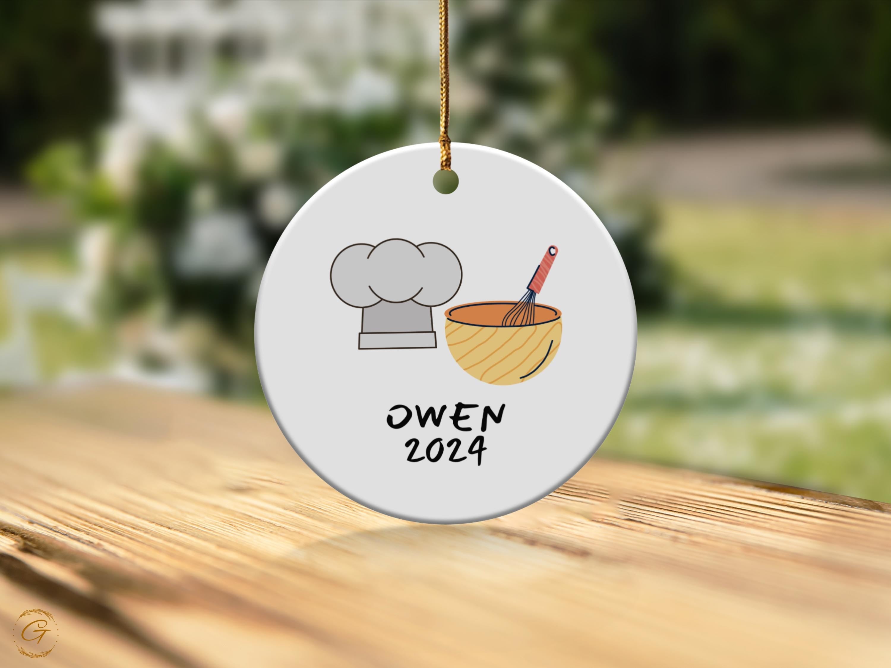 Personalized Chef Hat and Mixing Bowl Ornament, Personalized Christmas Ornaments, Kitchen Decor Ornament, Custom Name 2024 Holiday Ornaments
