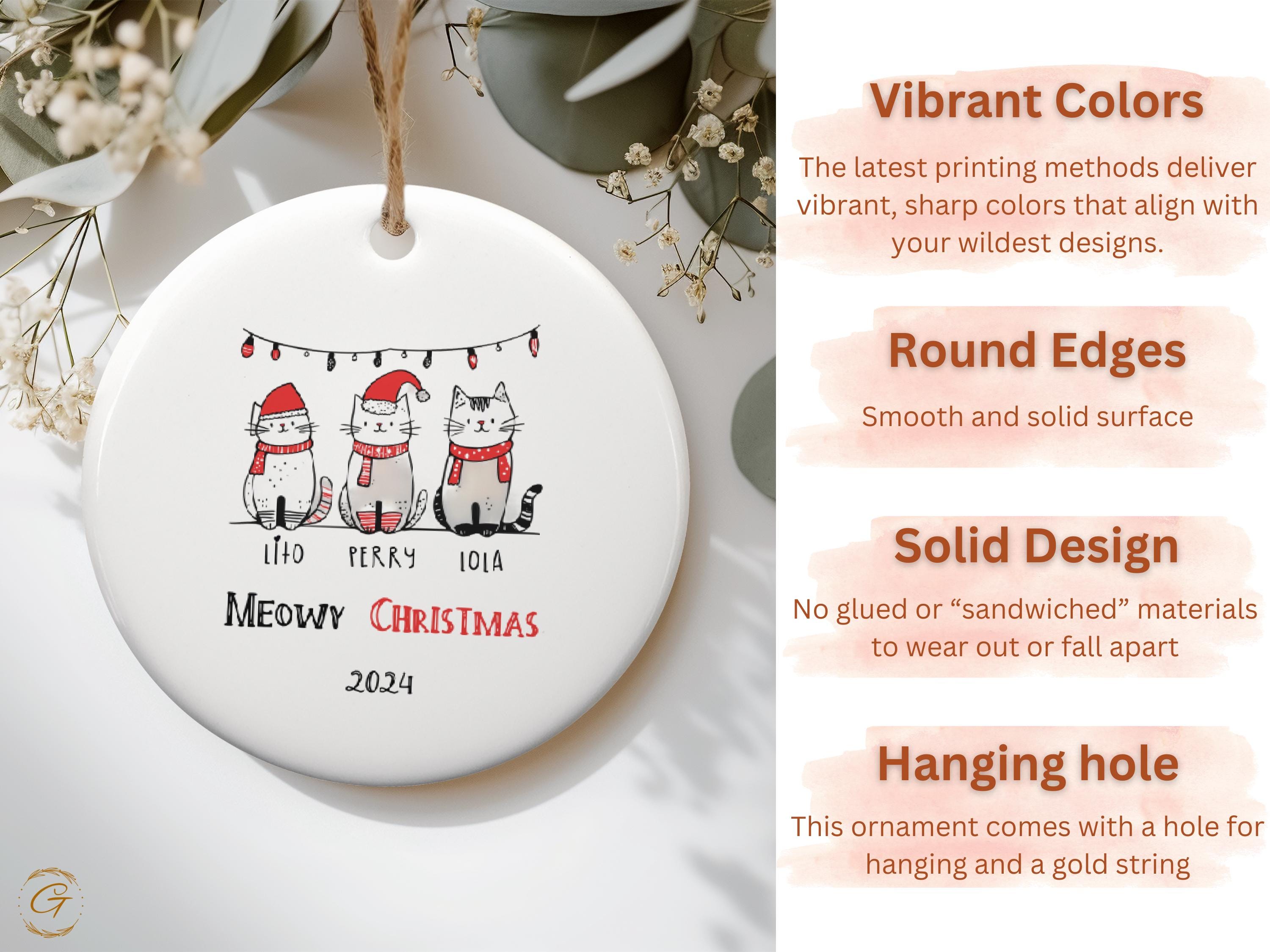 Adorable Cat Christmas Pet Ornament 2024, Cute Cats Santa Hat Holiday Decor, Christmas Tree Fun Decoration, Personalized Gift for Cat Lovers