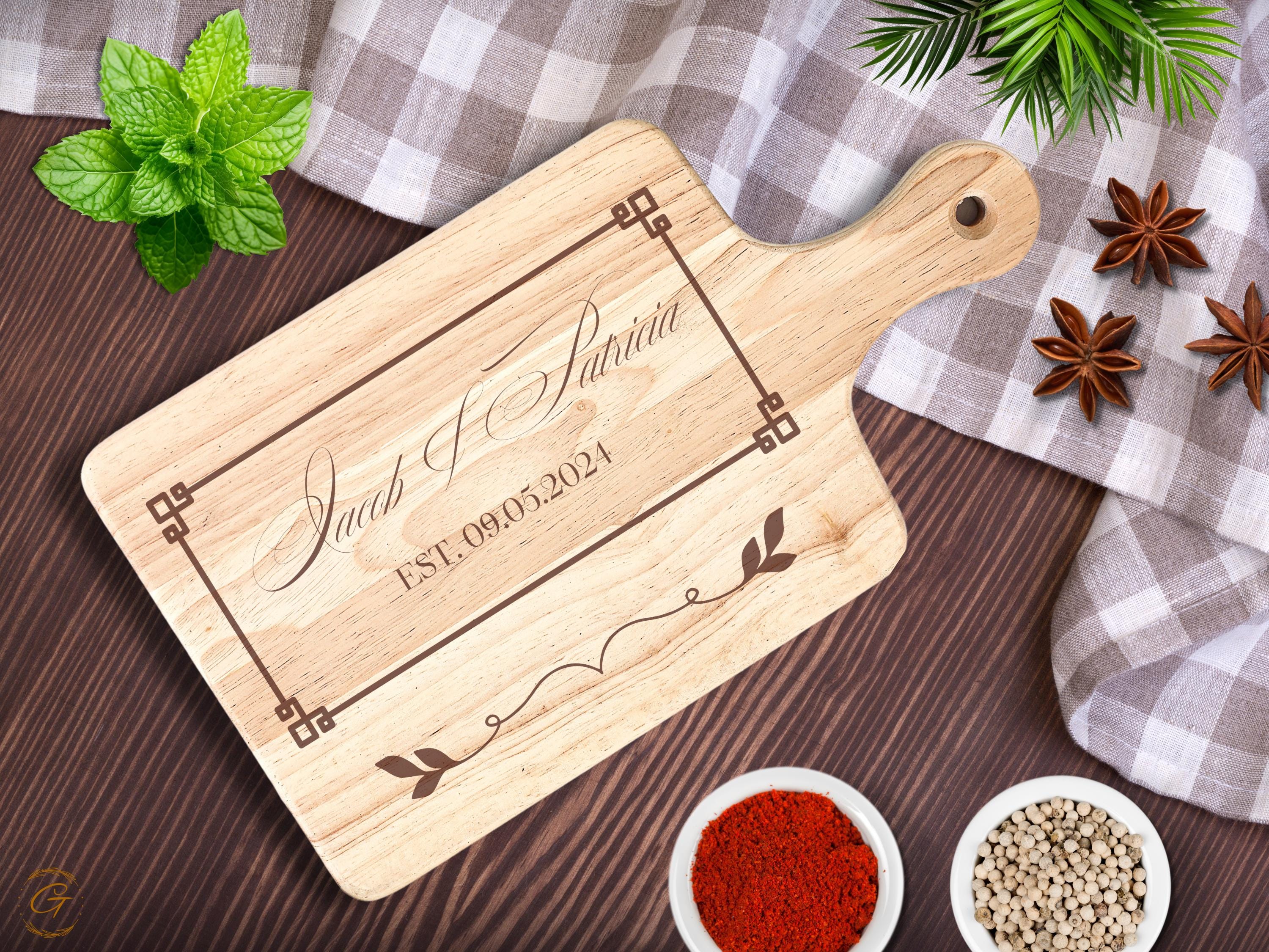 Personalized Wedding Cutting Board | Engrave Couple Names with Wedding Date | Custom Rustic Kitchen Gift Ideas for Newlyweds & Anniversaries