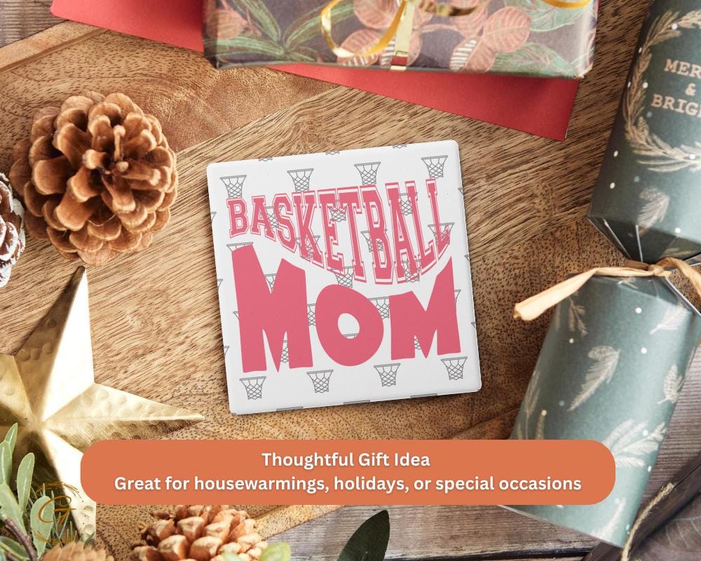 Basketball Mom Square Soapstone Coasters with Cork Backing