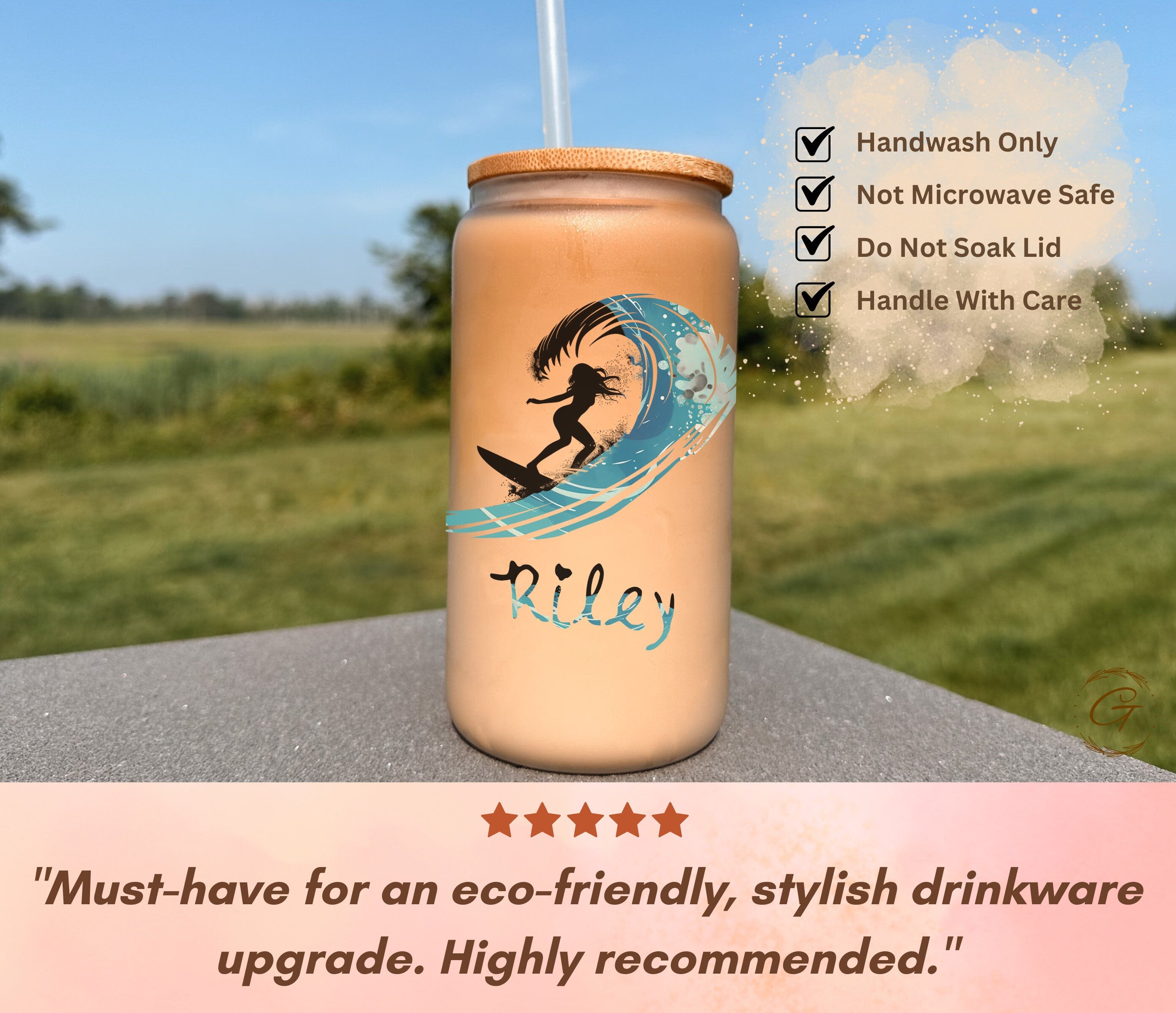 Surfing Silhouette Frosted Glass Cup
