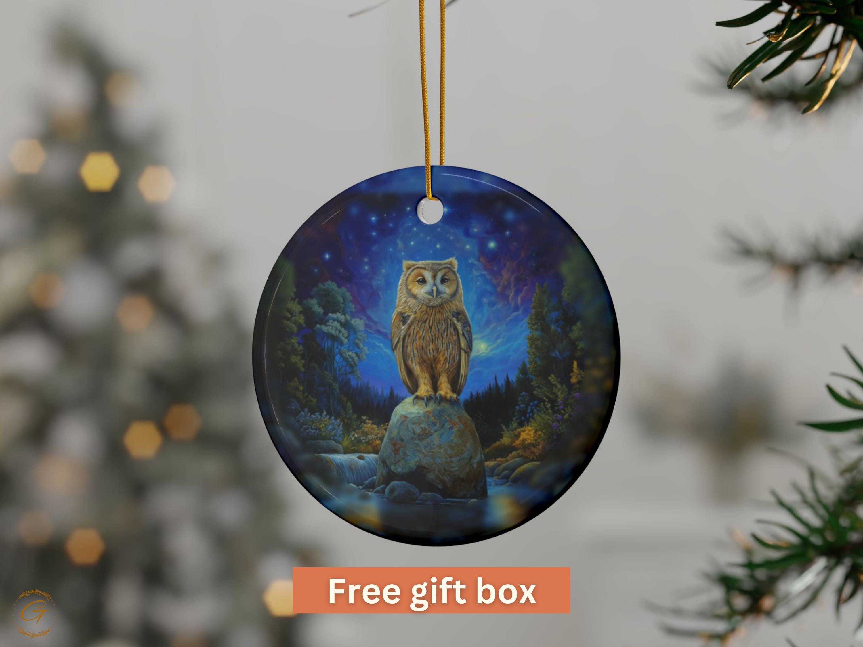 Owl Ornament, Night Sky Art Halloween Decor, Unique Owl Decor, Handcrafted Owl Figurine Forest Decor, Woodland Animal Art, Nature Home Decor