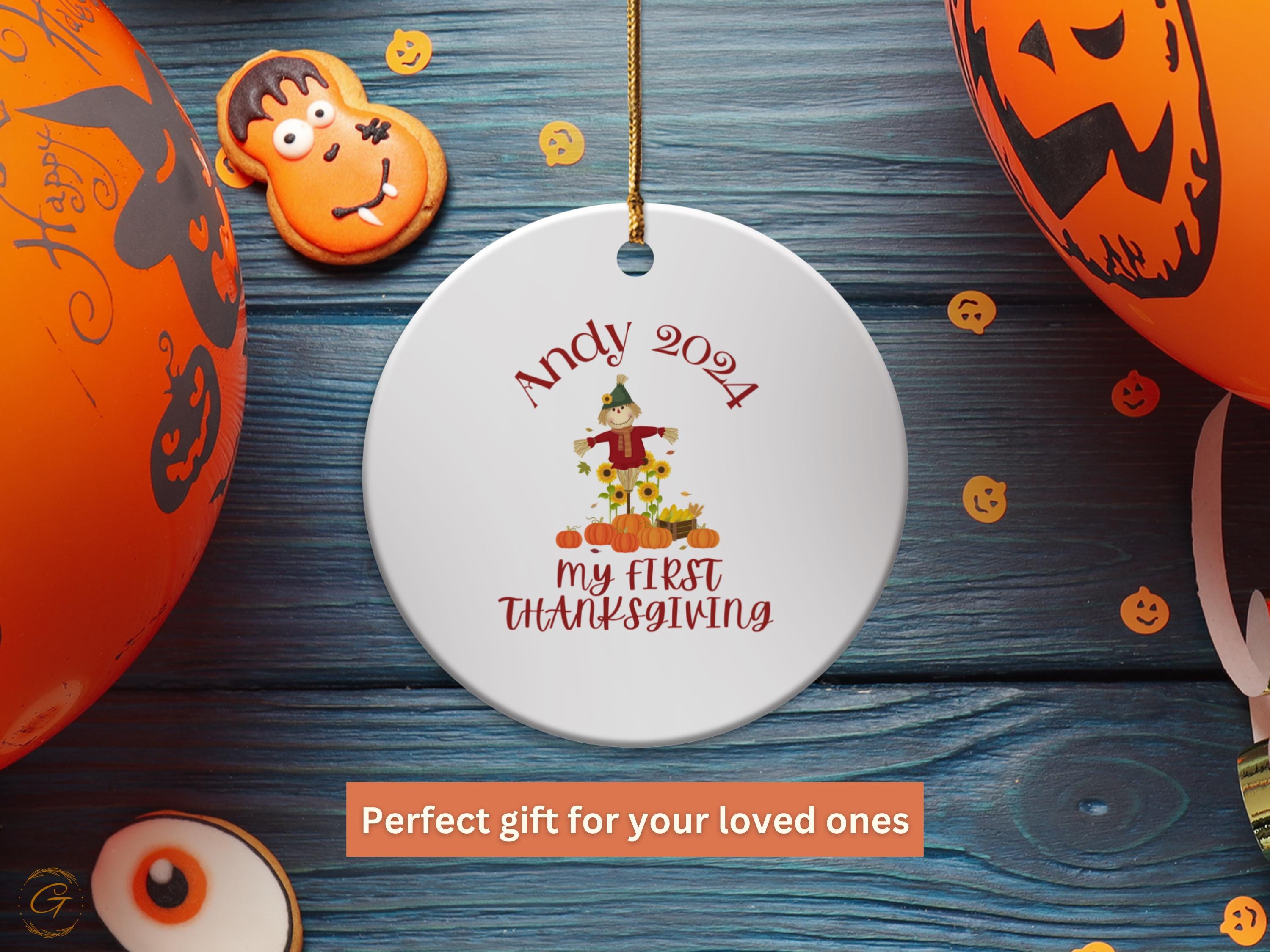Adorable Thanksgiving Scarecrow Ornament 2024, First Thanksgiving Keepsake, Personalize Holiday Decoration, Fall Decor Gift, Unique Keepsake