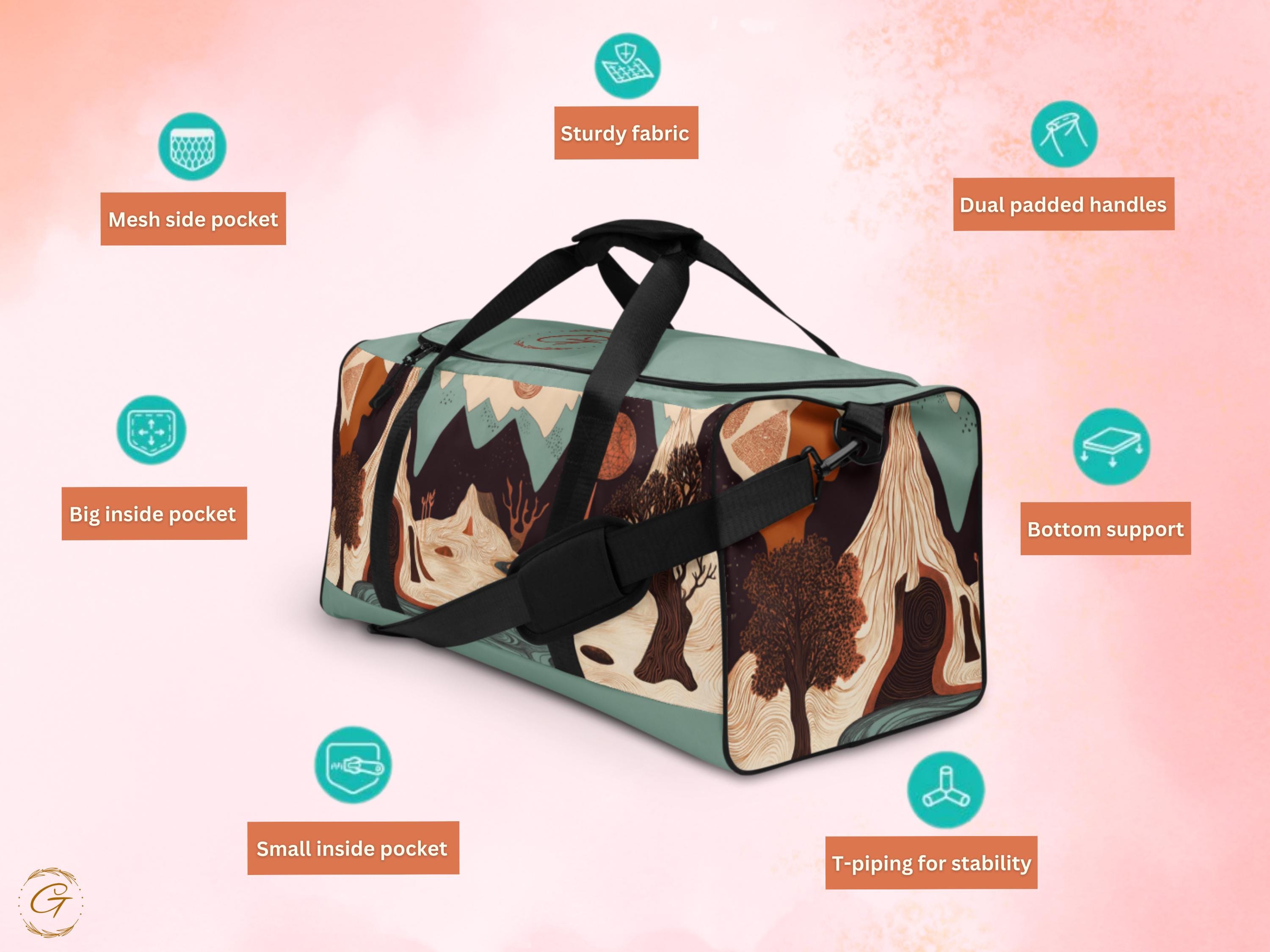 Abstract Nature AOP Design Duffel Bag - Stylish Gym, Travel, Sports, or Weekend Bag - Durable, Spacious, Lightweight, Trendy Floral Art Bags