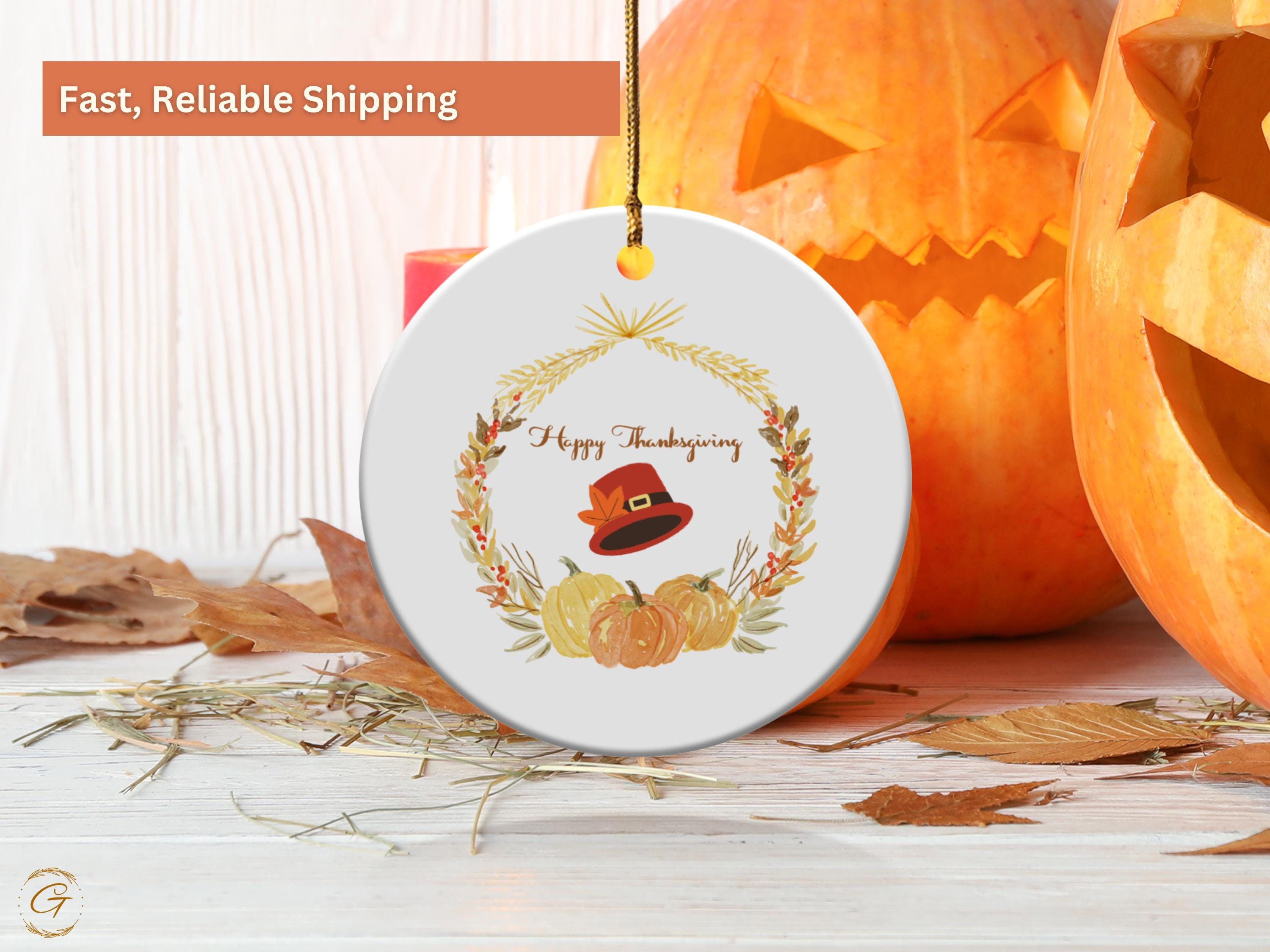 Family Thanksgiving Ornament, Fall Harvest Holiday Keepsakes, Pumpkin Wreath Decors, Autumn Thanksgiving Ornaments, Thanksgiving Home Accent