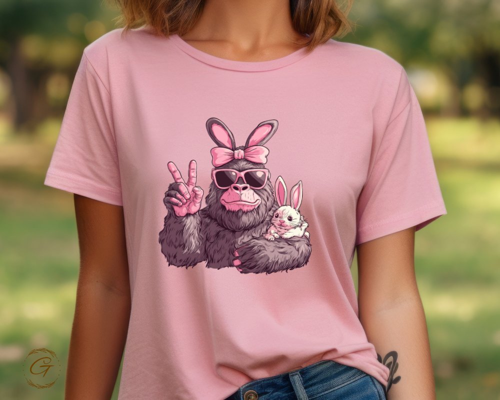 Peace Sign Gorilla with Bunny Ears Graphic T-Shirt product type