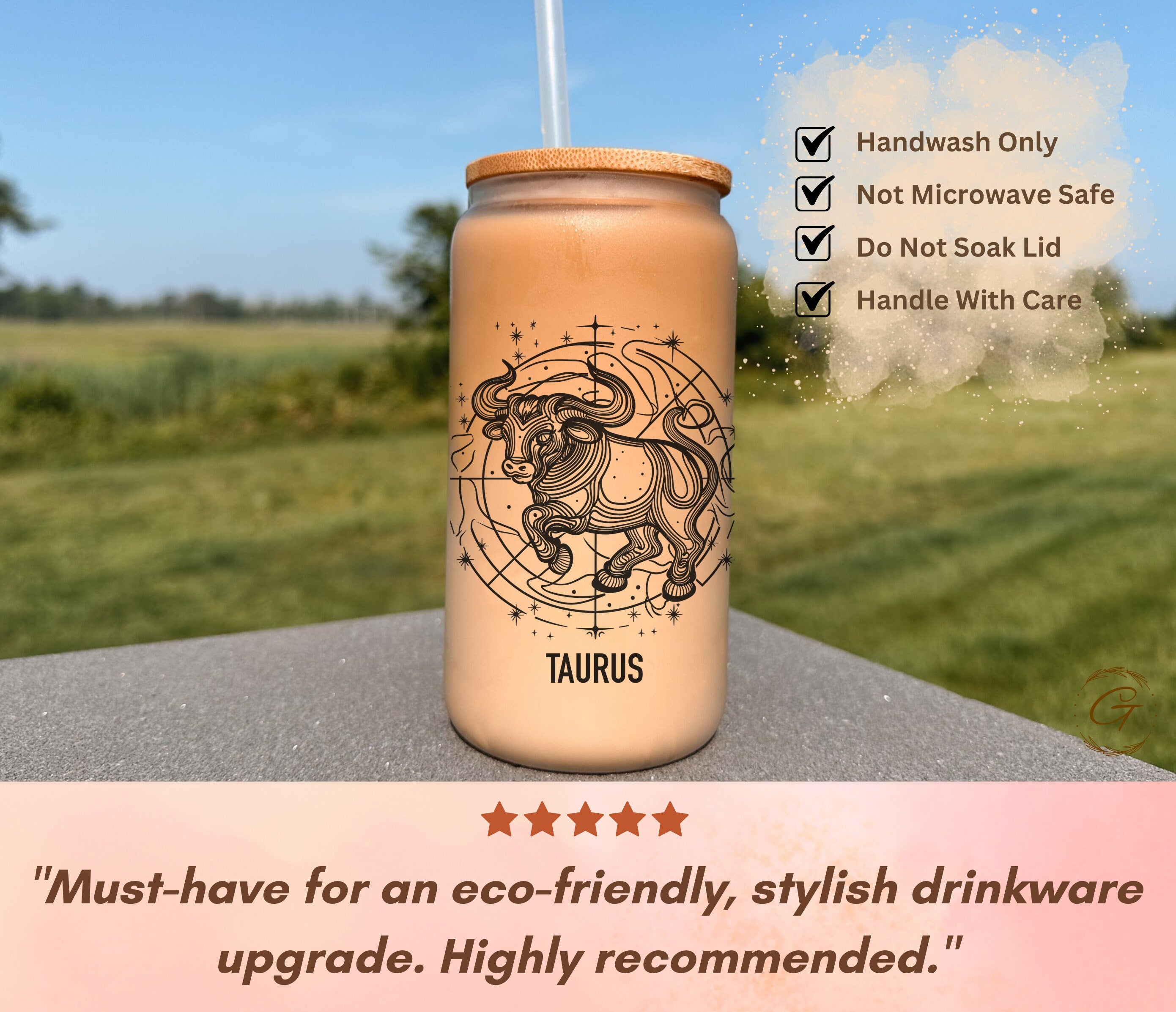 Zodiac Taurus Frosted Glass Cup, Astrology Bull Print Libbey Cup Custom Name