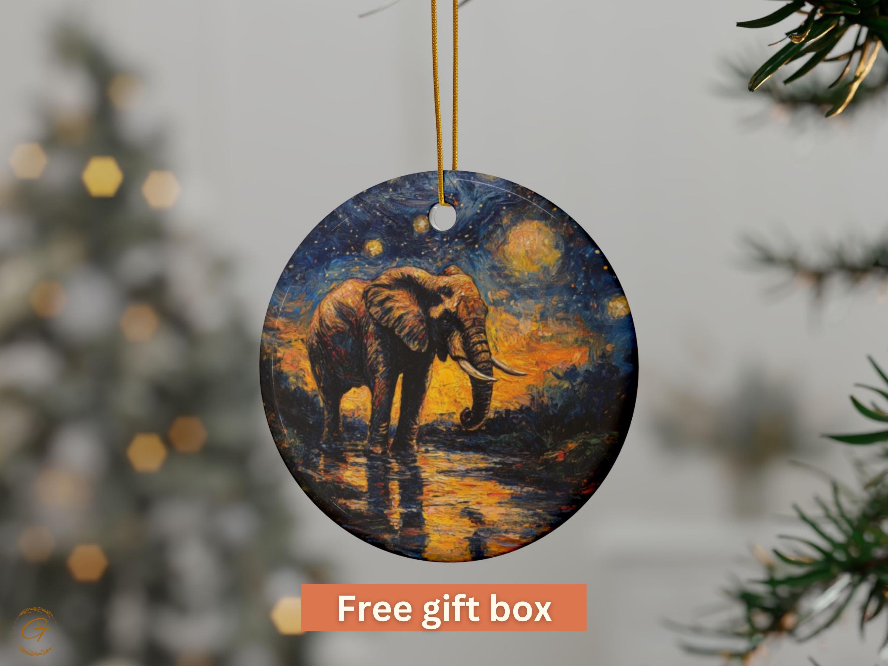 Elephant Ornament, Starry Night Decor, Handcrafted Artwork, Elephant Home Decor Gift, Unique Elephant Decoration, Wildlife Holiday Art Piece