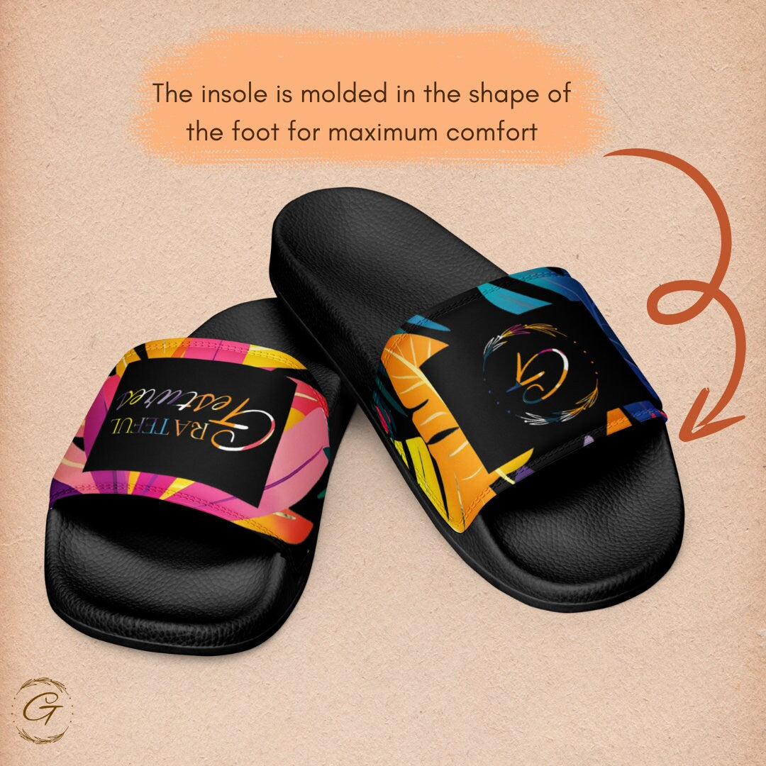 Floral Colorful Men's Slides with Vibrant Design