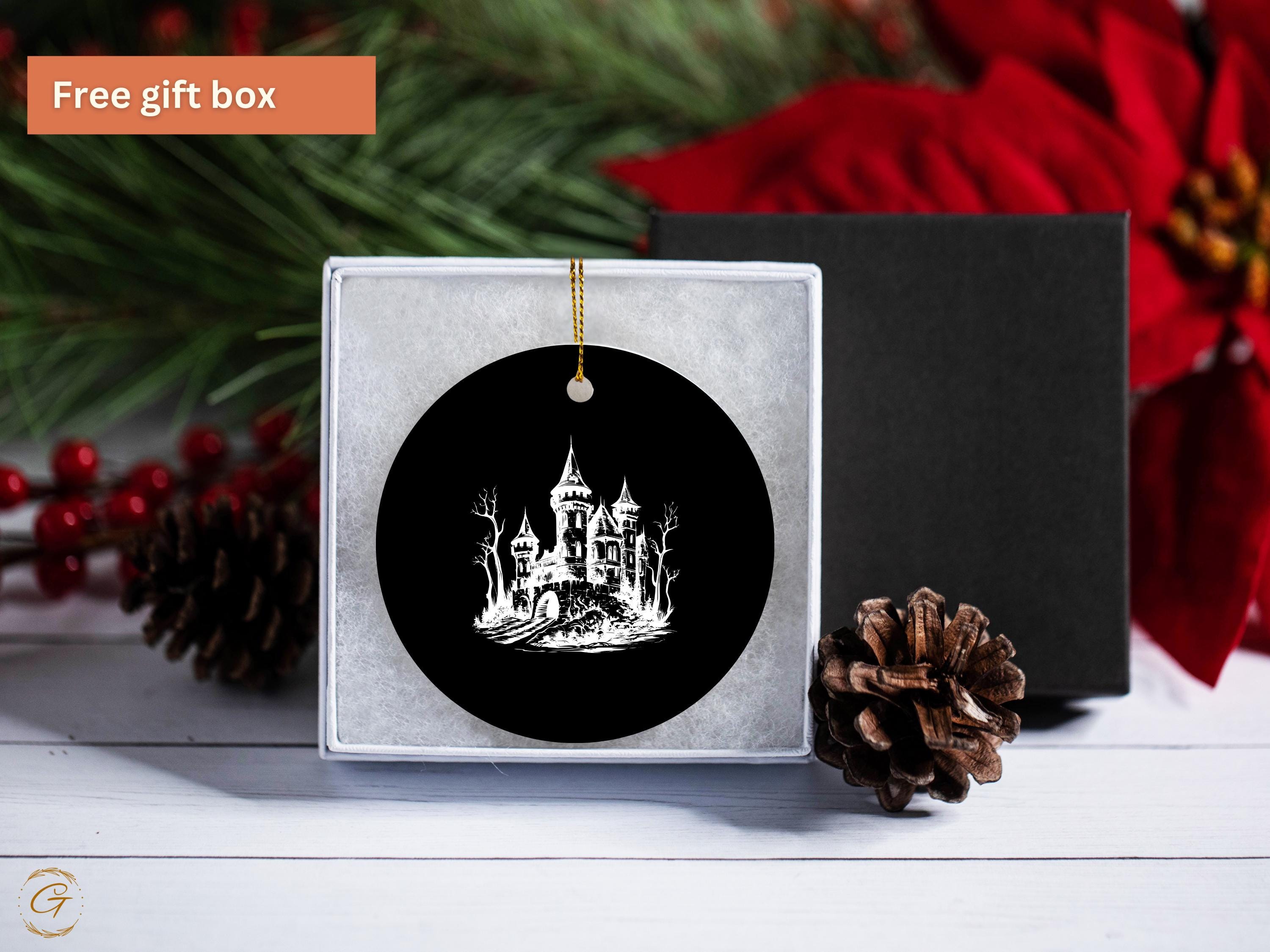 Gothic Castle Ornament, Halloween Decor, Spooky Haunted House, Unique Collectible, Black and White Decoration, Spooky Gifts Ideas for Gothic