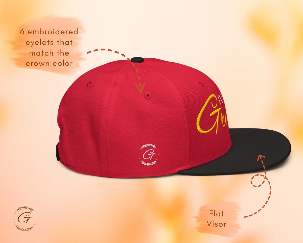 Give N Stay Grateful Snapback Hat, Embroidered Adjustable Cap