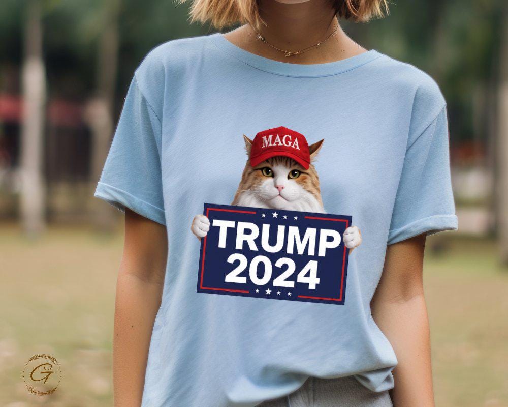 Trump 2024 Cat T-Shirt, Cute Cat in Red Hat Graphic Tee