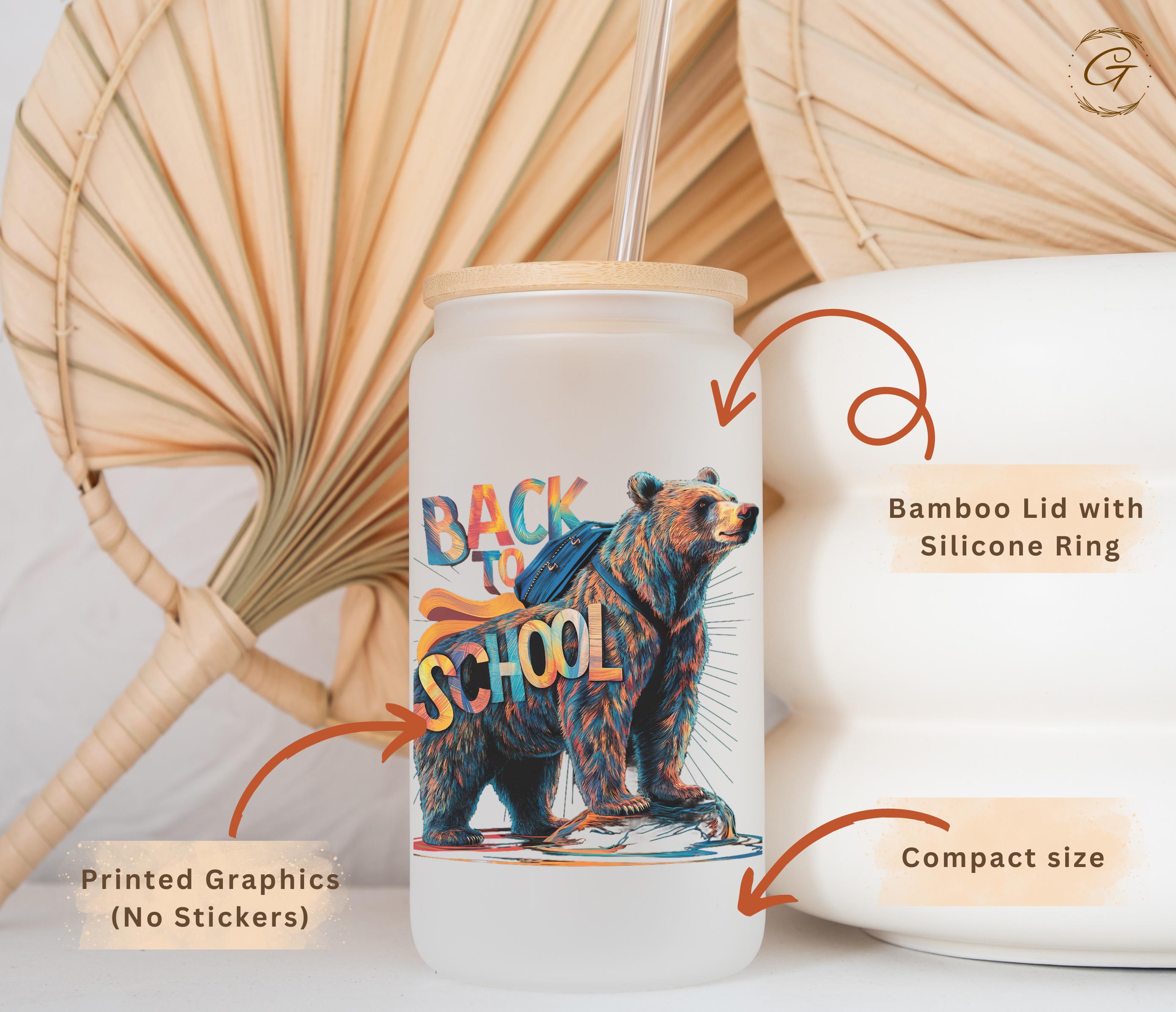 Back to School with Bear Design Frosted Glass Cup