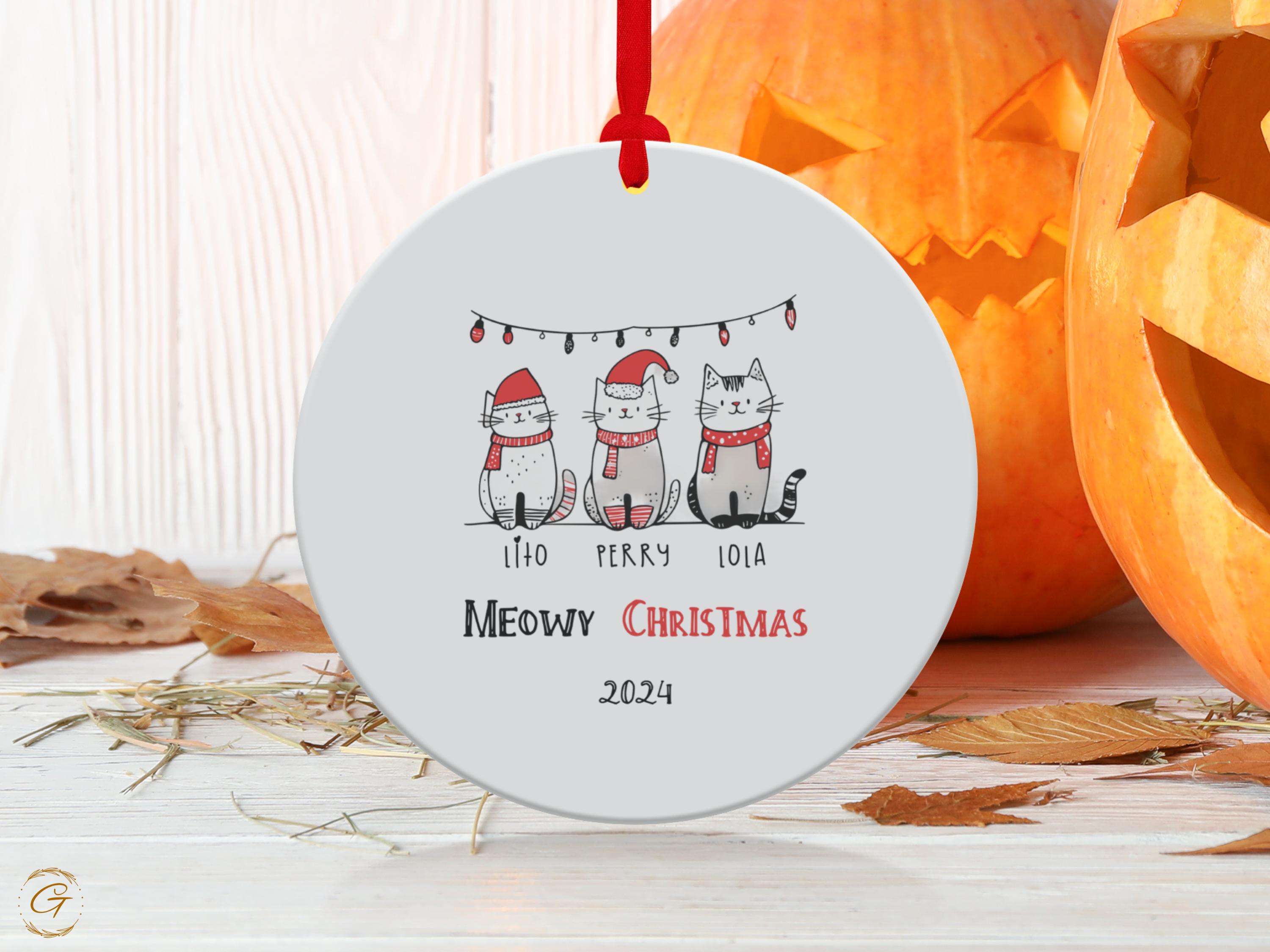 Adorable Cat Christmas Pet Ornament 2024, Cute Cats Santa Hat Holiday Decor, Christmas Tree Fun Decoration, Personalized Gift for Cat Lovers